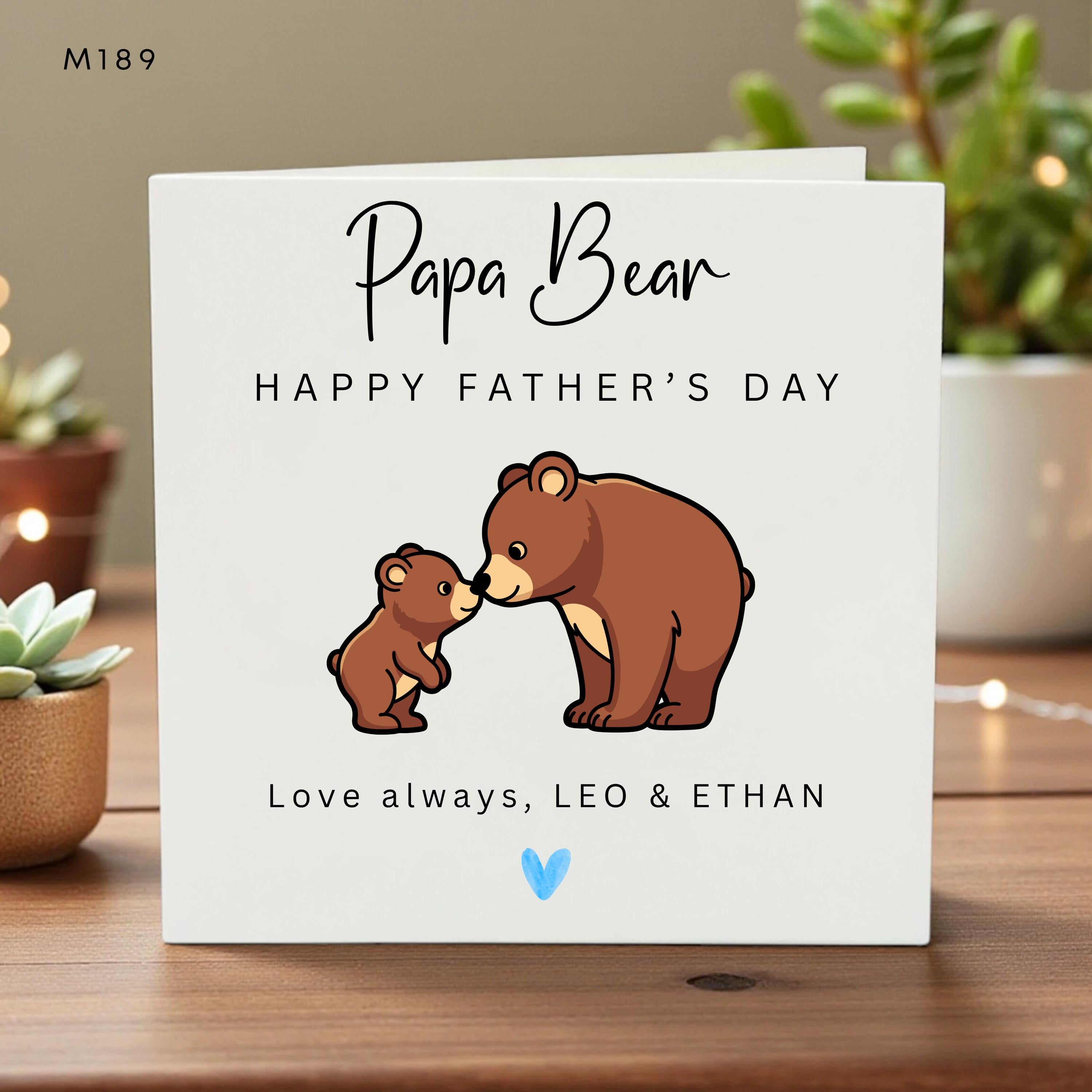 Personalized Papa Bear Father’s Day Card, Custom Kids Names, Cute Bear Family Illustration, Dad Gift, Love Always, Handmade Greeting