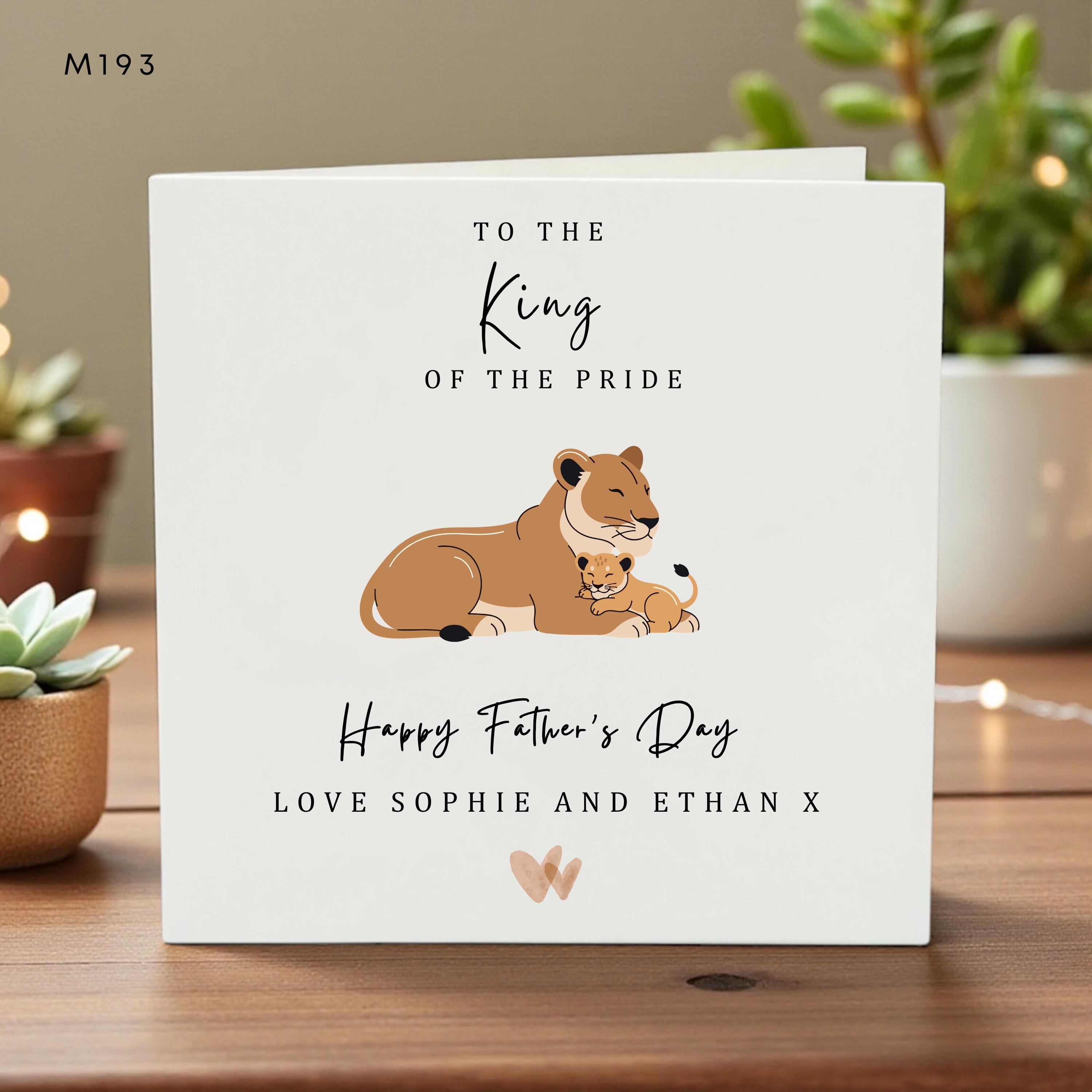 Personalized Fathers Day Card for Dad, King of the Pride, Cute Lion Family Illustration, Custom Kids Names, Love Always, Dad Gift