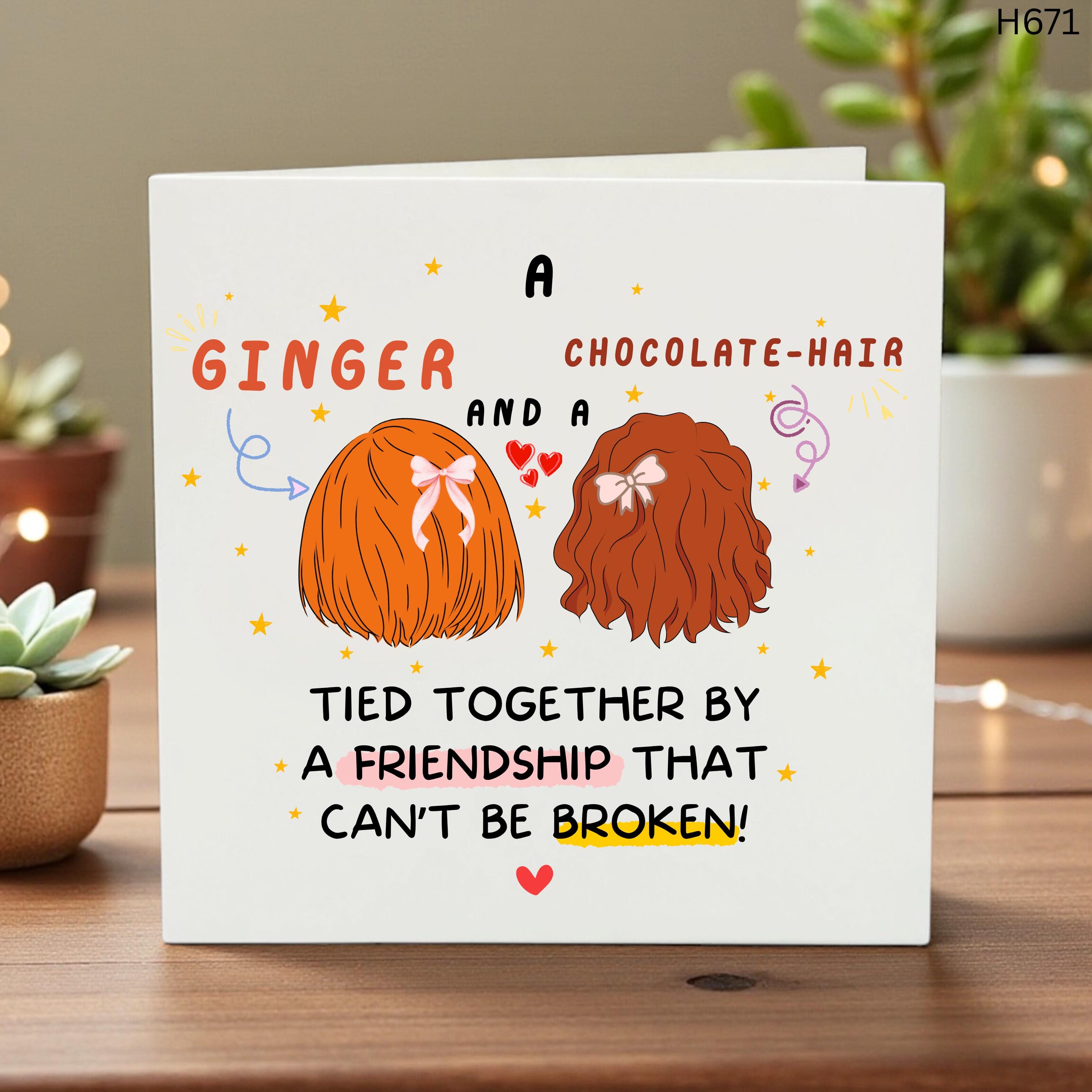 Best Friend Card, Custom Best Friend Gift, Friendship Card for Her, Ginger and Chocolate Hair Friends, Unbreakable Bond Card,Gift for Bestie
