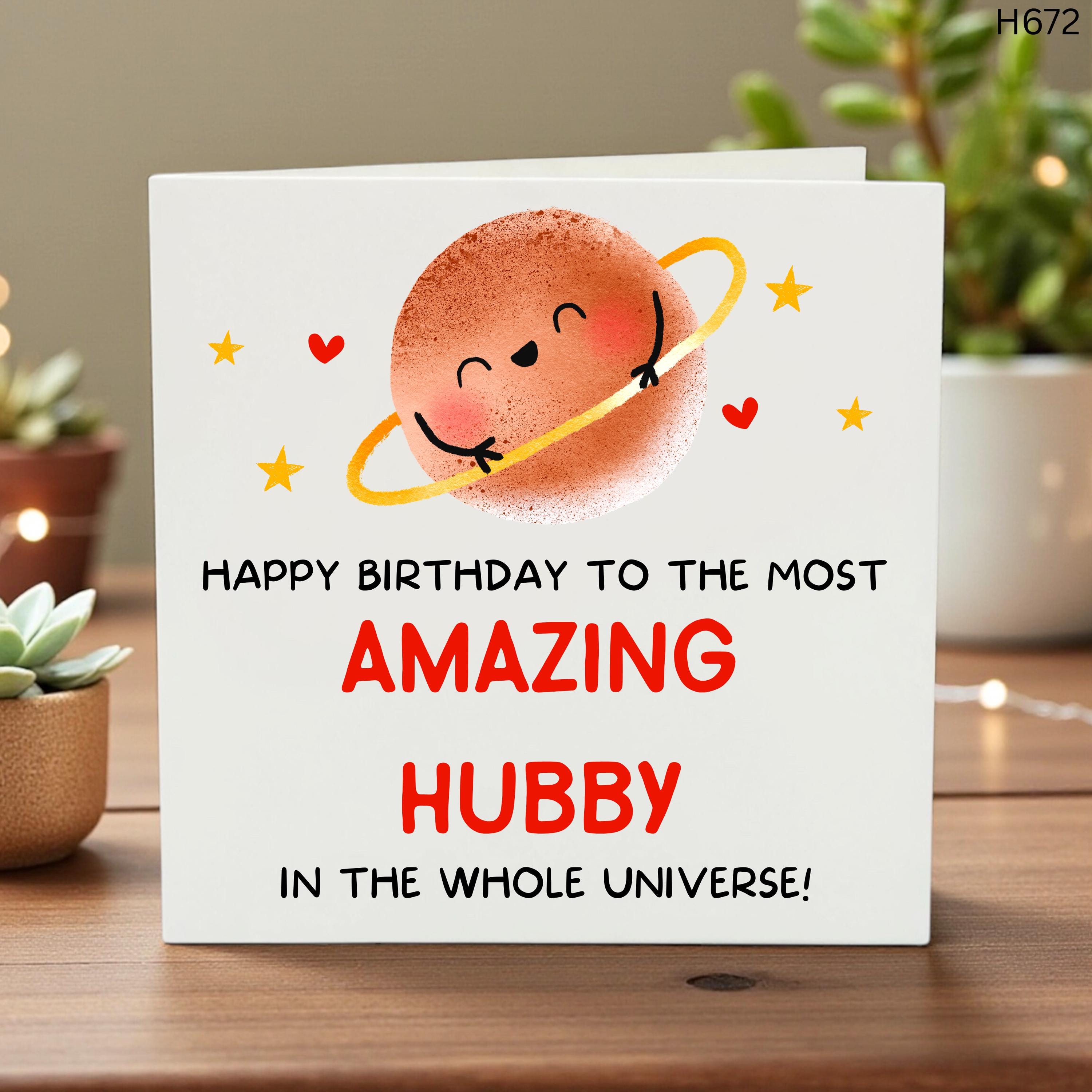 Funny Birthday Card for Husband, Amazing Hubby Birthday Gift, Space Theme Greeting Card, Cute Birthday Card for Him, Romantic Husband Card