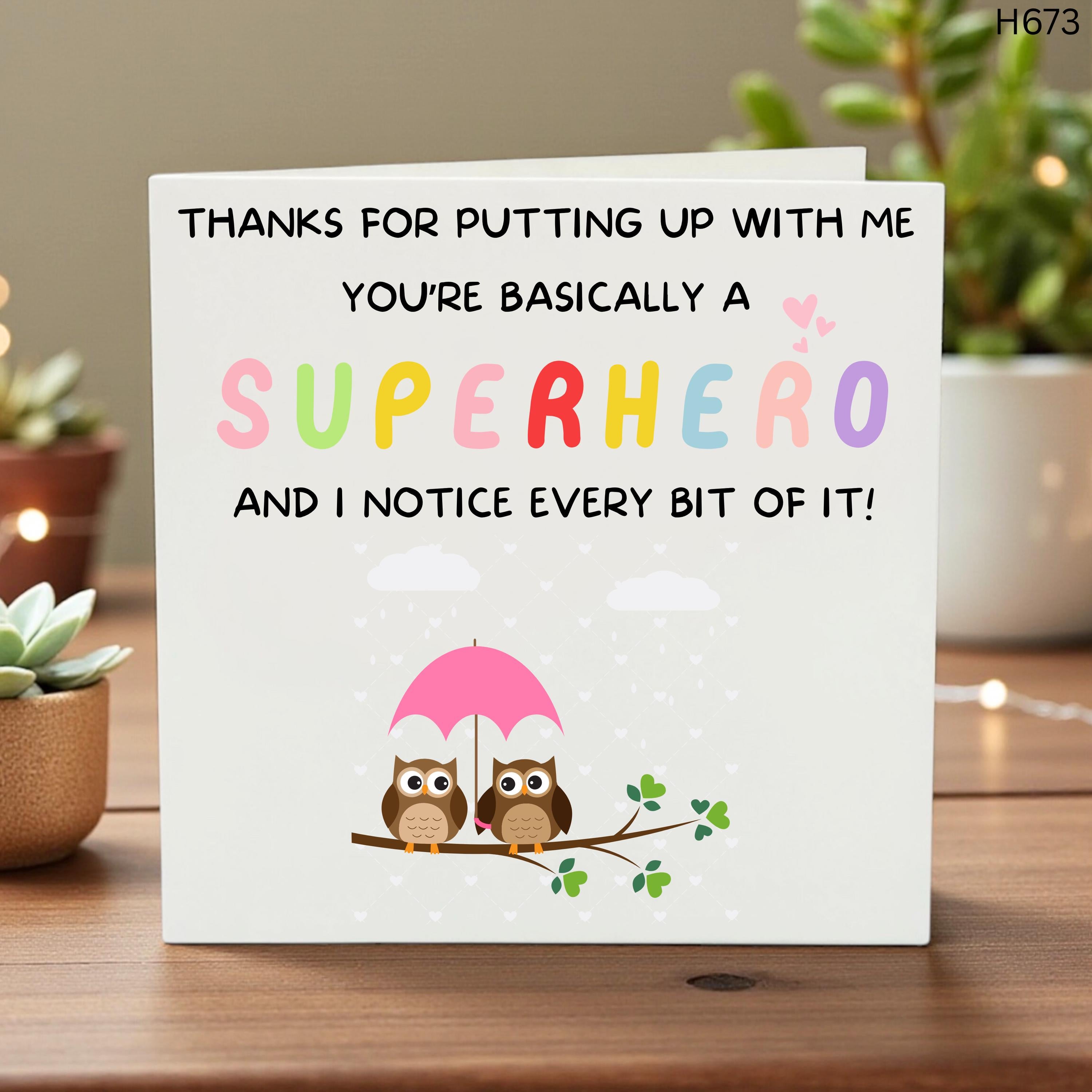Funny Card for Partner, Superhero Appreciation Card, Birthday Card for Him or Her, Funny Anniversary Gift, Thank You Card, Cute Owl Card