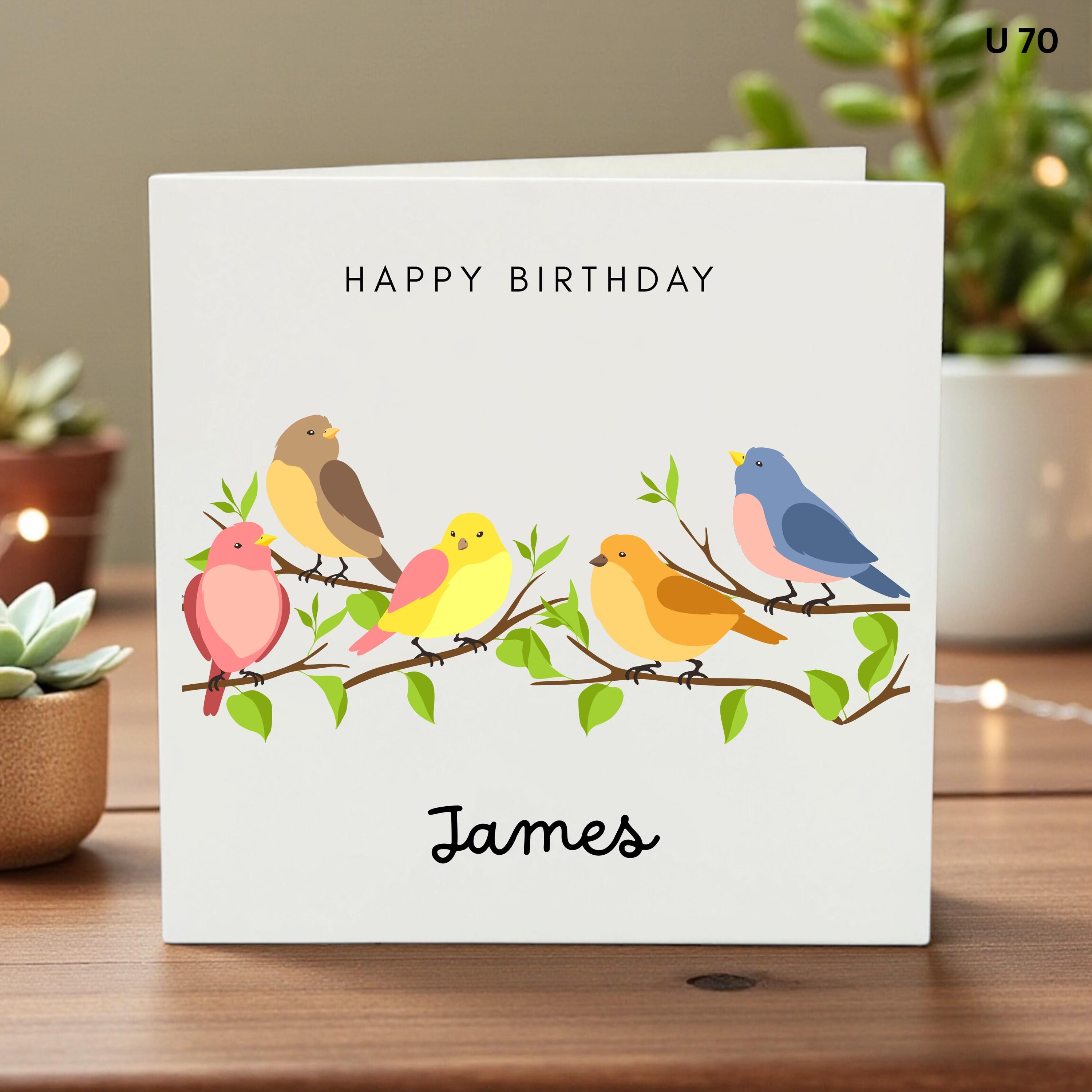 Personalized Birthday Card for Him, Custom Name Bird Greeting Card, Cute Nature Lovers Bday Gift, Minimalist Bird Card, Unique Birthday Card