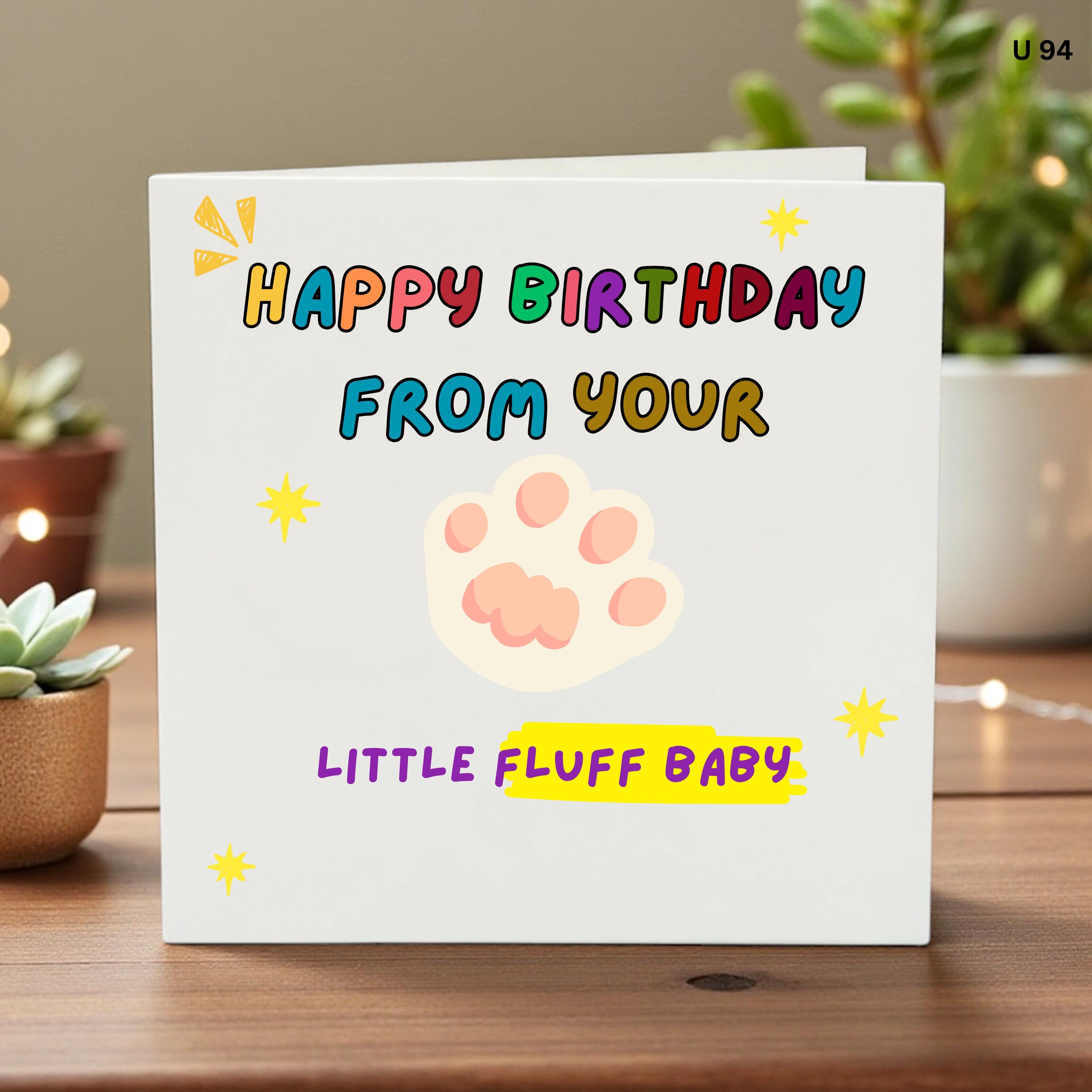 Birthday Card from Cat, Cute Cat Lover Gift, Funny Birthday Card for Mom or Dad, From Your Fluff Baby, Pet Parent Card,Cat Mom Birthday Card