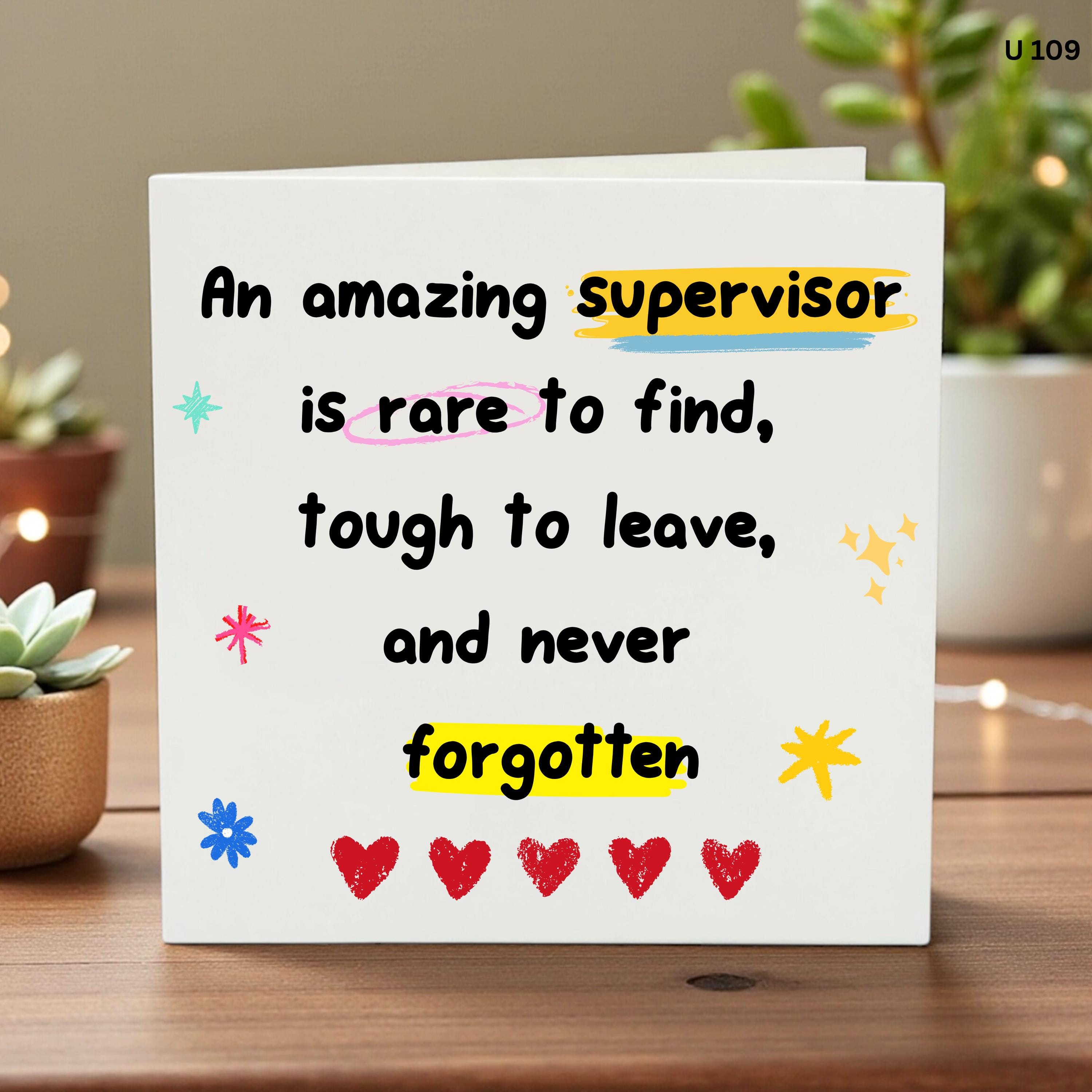 Supervisor Appreciation, Thank You Gift for Boss, Leaving Job Card for Manager, Work Farewell Card, Appreciation Gift from Employee, New Job