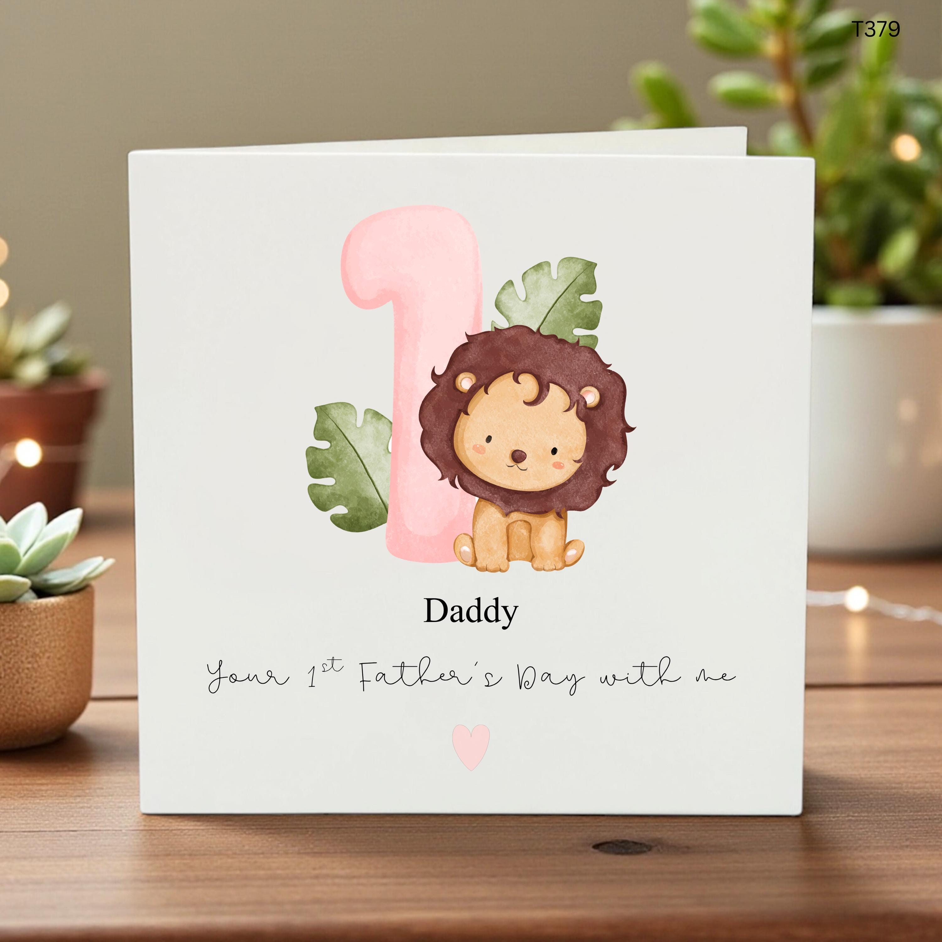Personalized 1st Father’s Day Card for Daddy, Cute Lion Illustration, Baby Boy Girl Gift, New Dad Keepsake, First Dad Celebration