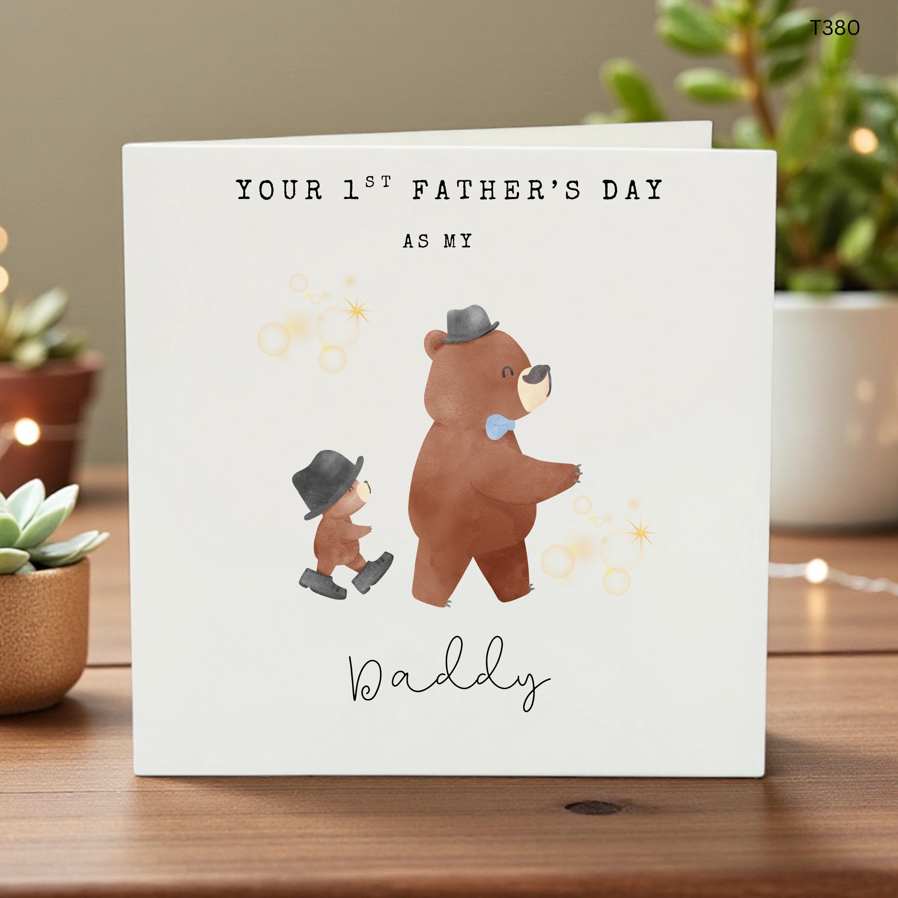 Personalized First Father’s Day Card for Daddy, Cute Bear Illustration, Baby Boy Girl Gift, New Dad Keepsake, First Dad Celebration