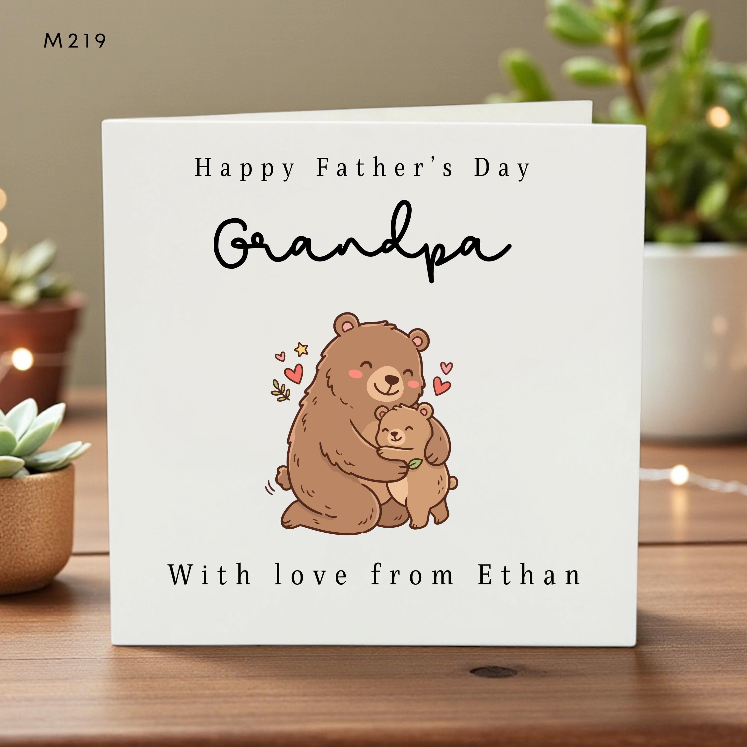 Personalized Happy Father’s Day Card for Grandpa, Cute Bear Hug Design, Custom Name, Kids Gift, Grandad Card from Grandchild