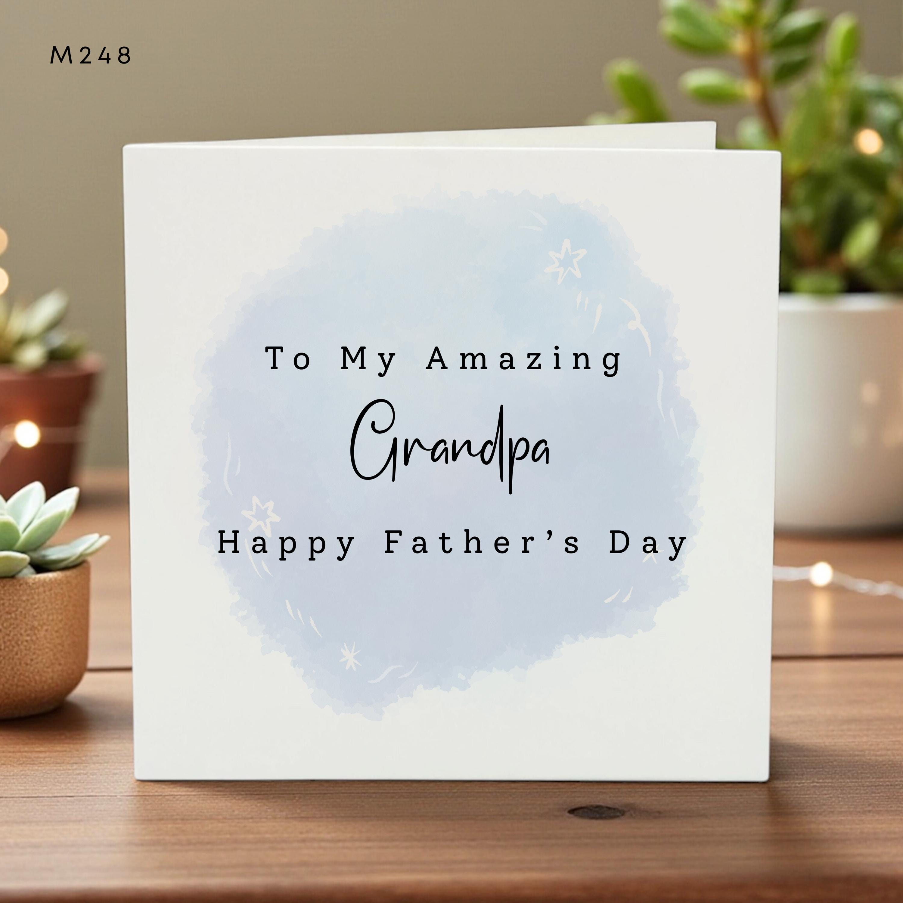 Personalized Father’s Day Card for Grandpa Kids Names Custom Blue Watercolor Design Cute Sweet Gift Family Grandad Greeting Card