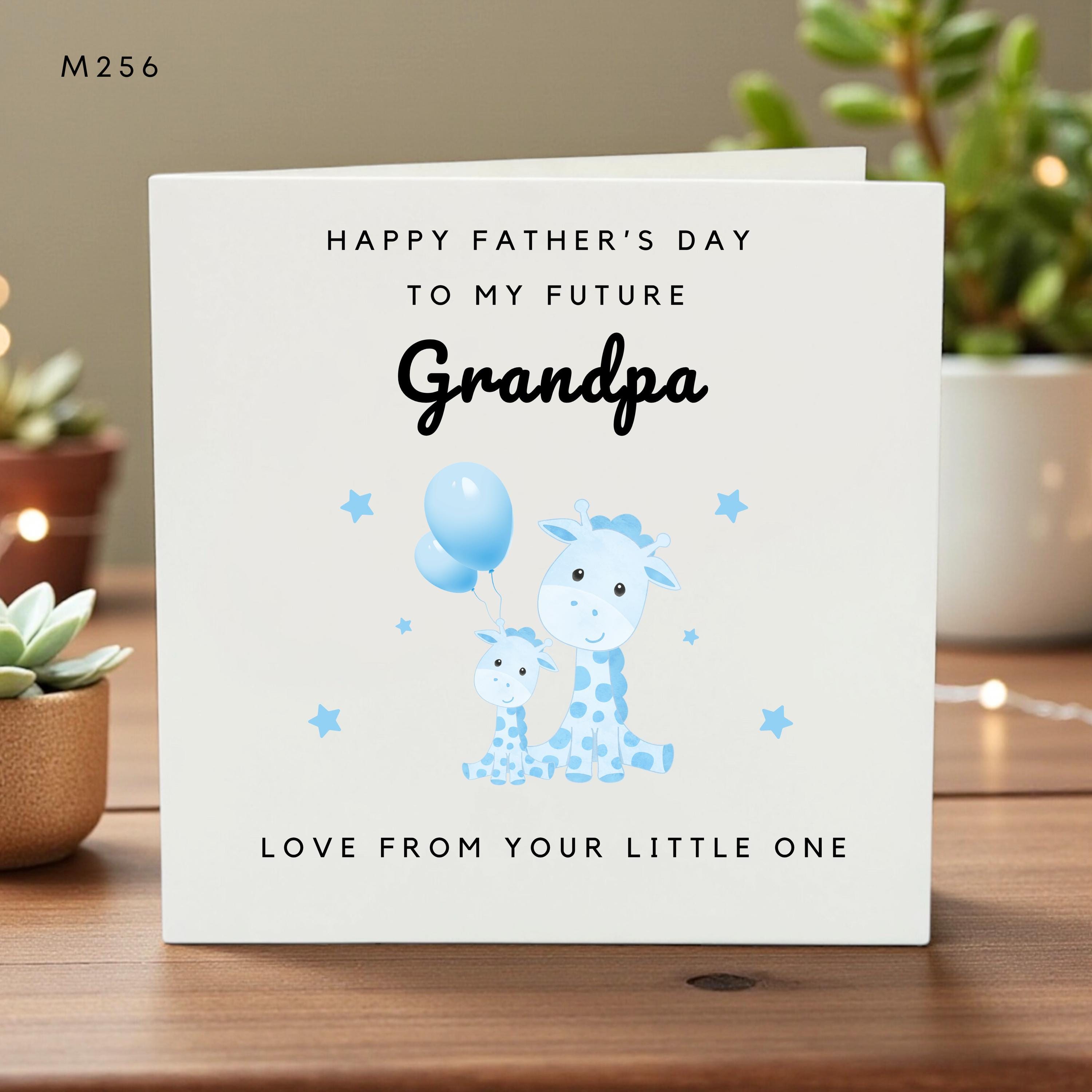 Father’s Day Card for Grandpa, To My Future Grandpa, Cute Giraffe Design, Personalized Kids Gift, Blue Hearts Card, Fun & Love