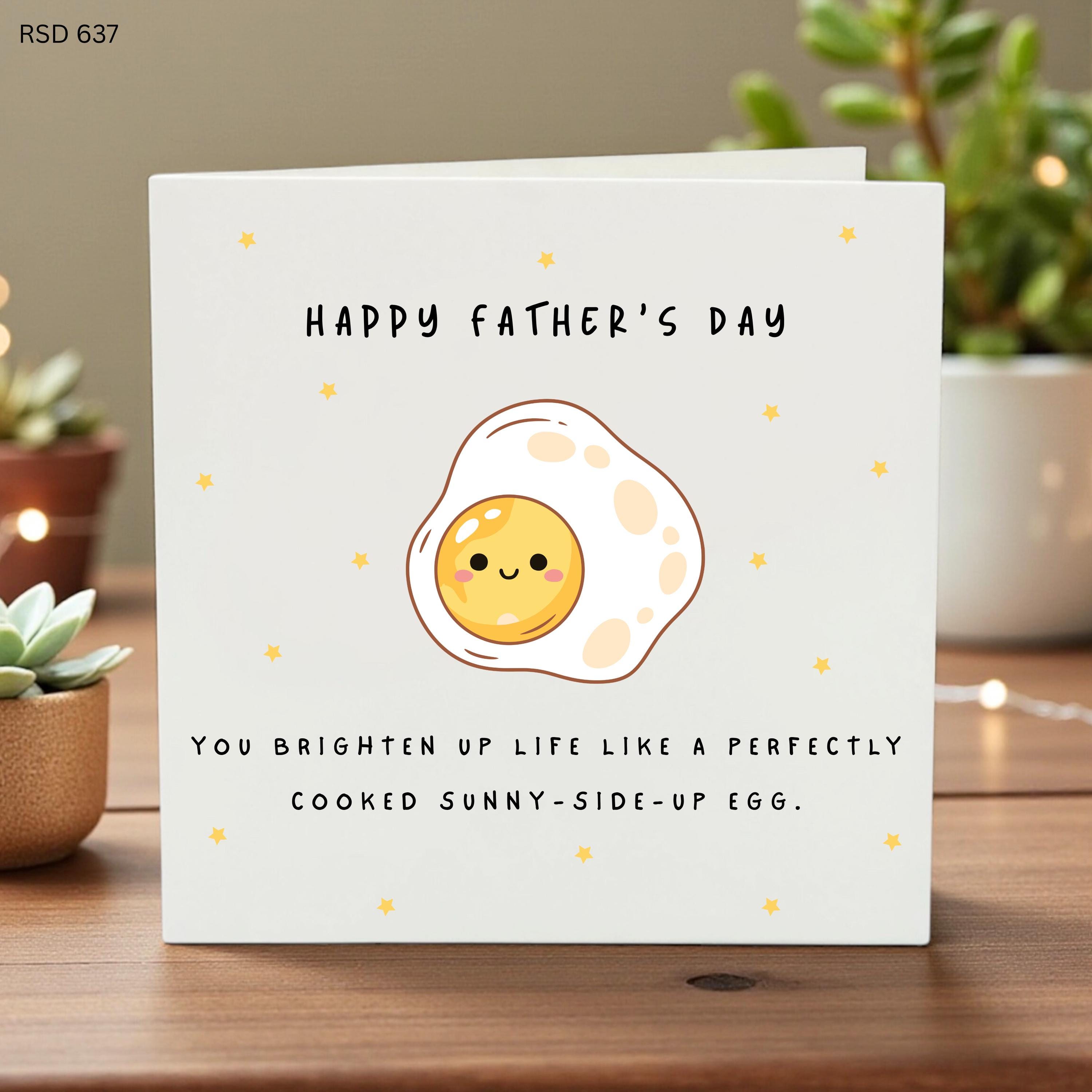 Funny Father’s Day Card for Dad, You Brighten My Life Egg Card, Cute Kawaii Breakfast Card, Humorous Daddy Gift from Kids