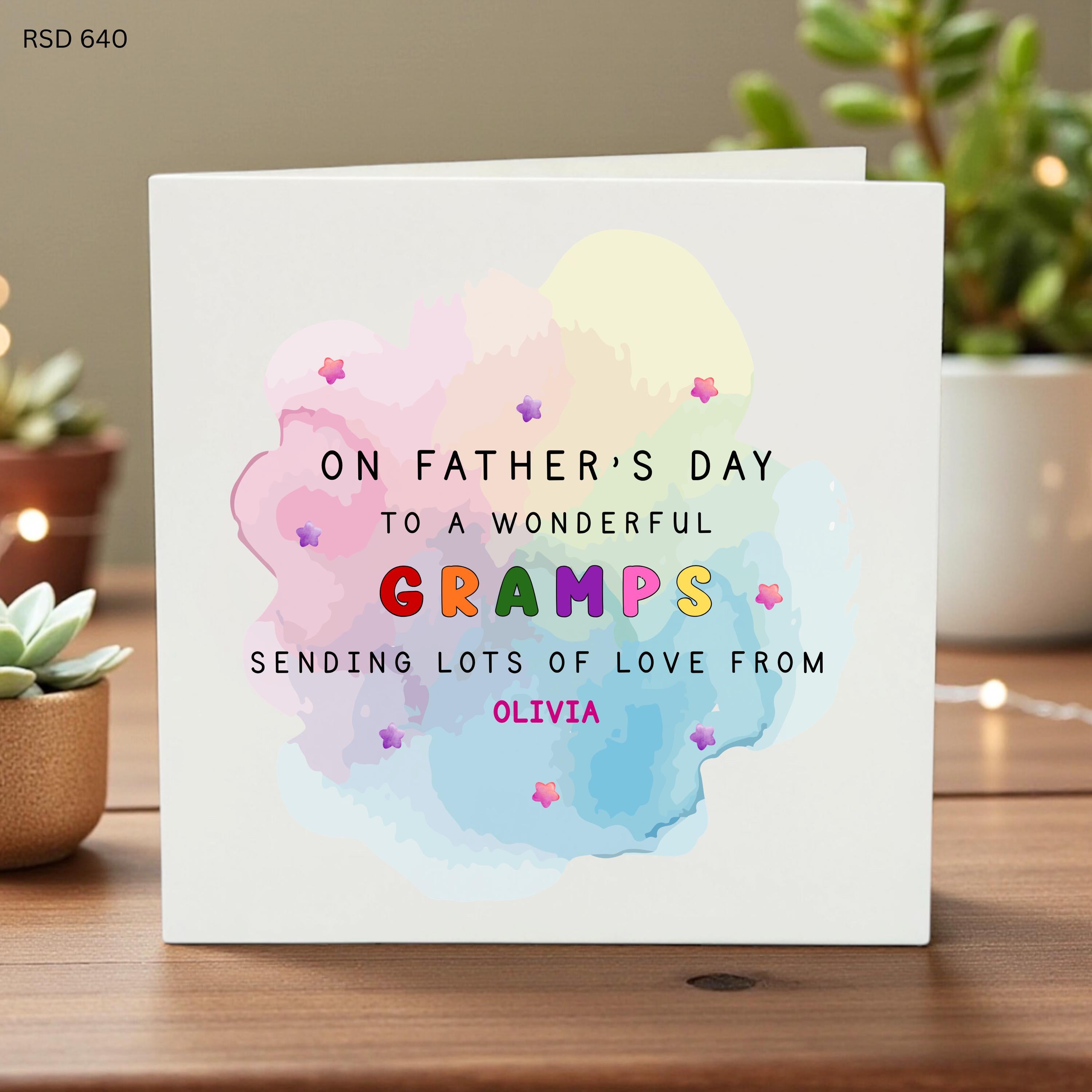 Personalized Fathers Day Card for Gramps, Custom Grandfather Card from Grandchild, Colorful Watercolor, Cute Kids Love Greeting