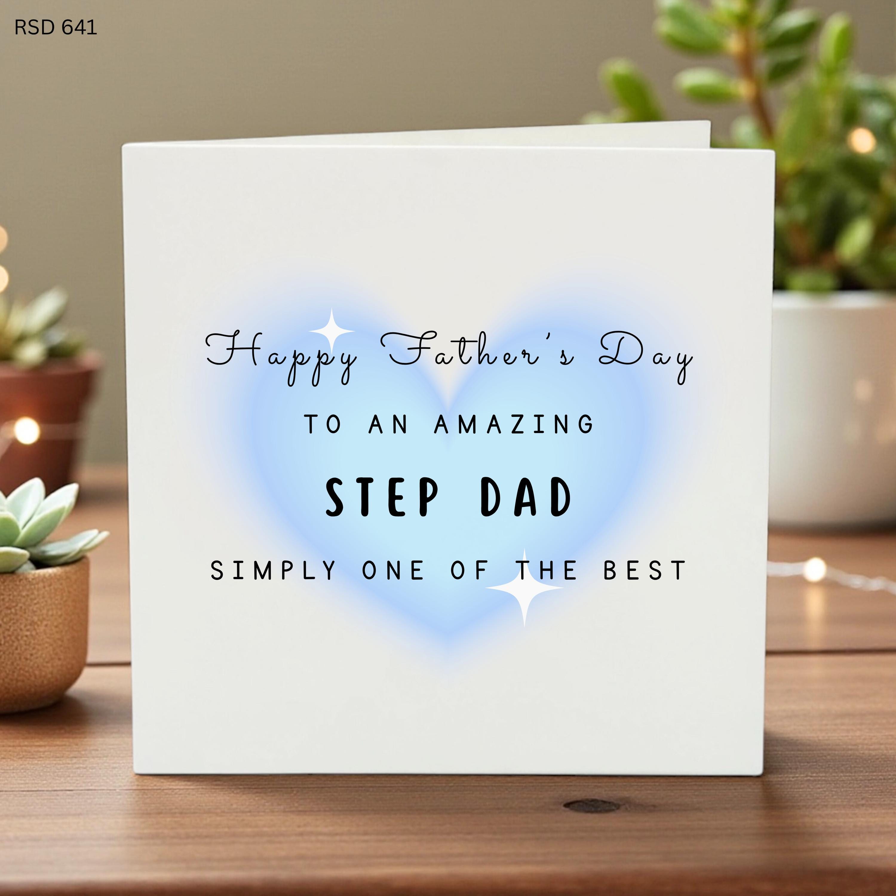 Personalized Fathers Day Card for Step Dad, Custom Grandchild Message, Heart Watercolor Design, Cute Kids Love Greeting Card