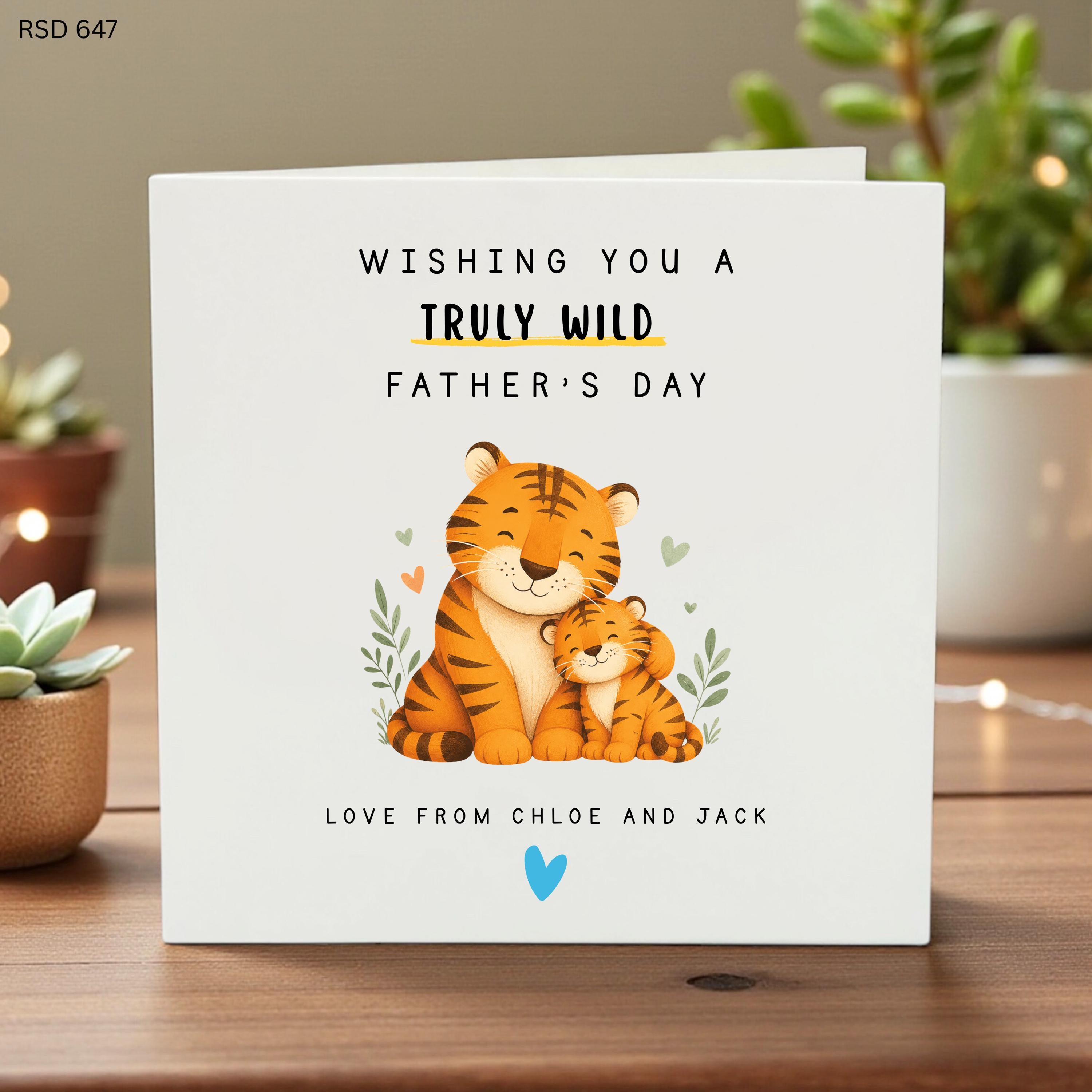 Truly Wild Father's Day Card, Cute Tiger Dad & Baby, Personalized Kids Gift, Custom Names, Fun Animal Card for Fathers, Unique Gift