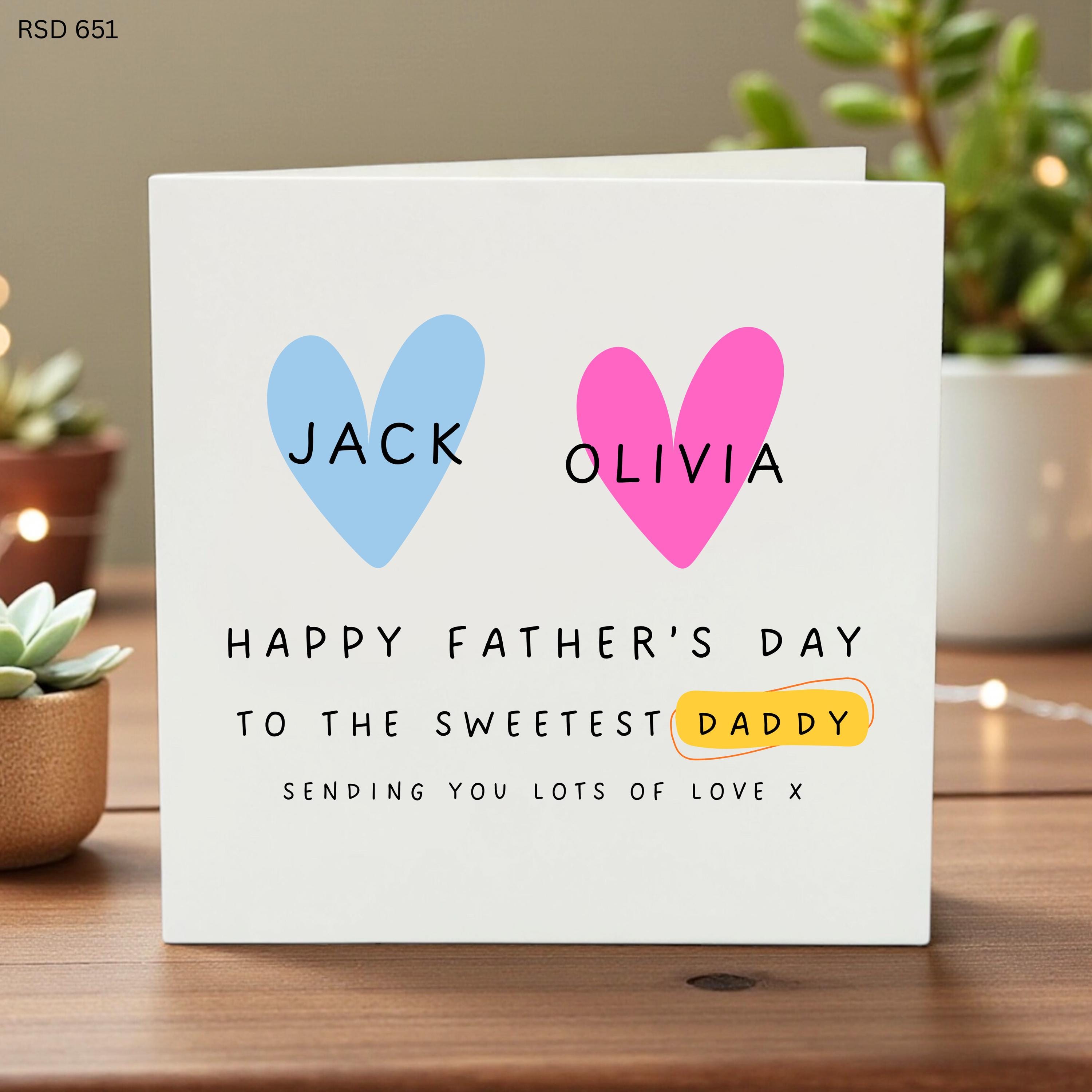 Personalized Father’s Day Card for Dad, Kids Names Customizable, Sweet Heart Design, Love from Children, Daddy Gift, Family Card