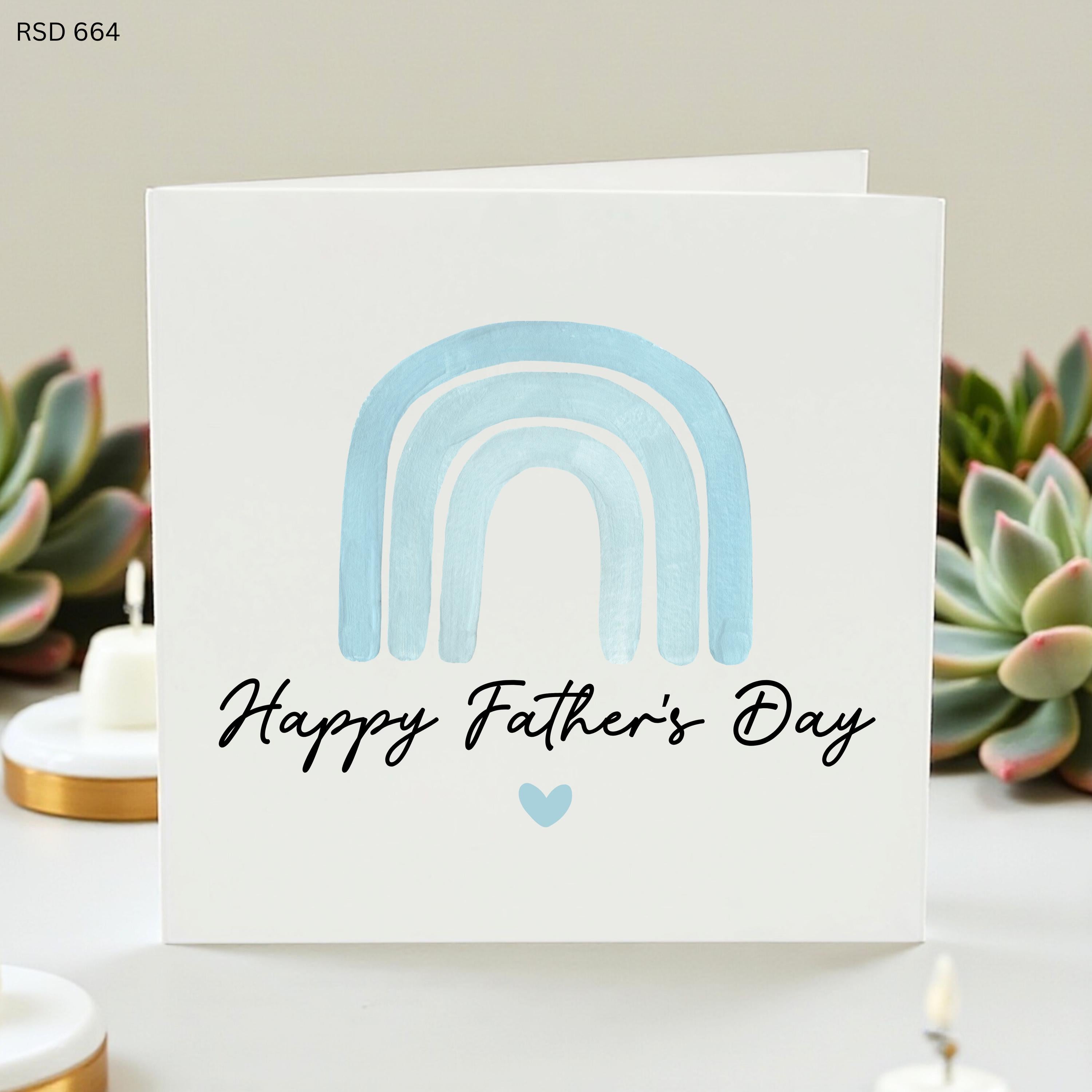 Happy Father’s Day Card Personalized Custom Name Blue Rainbow Minimalist Dad Card Keepsake Gift Boy Dad Present Celebration Card