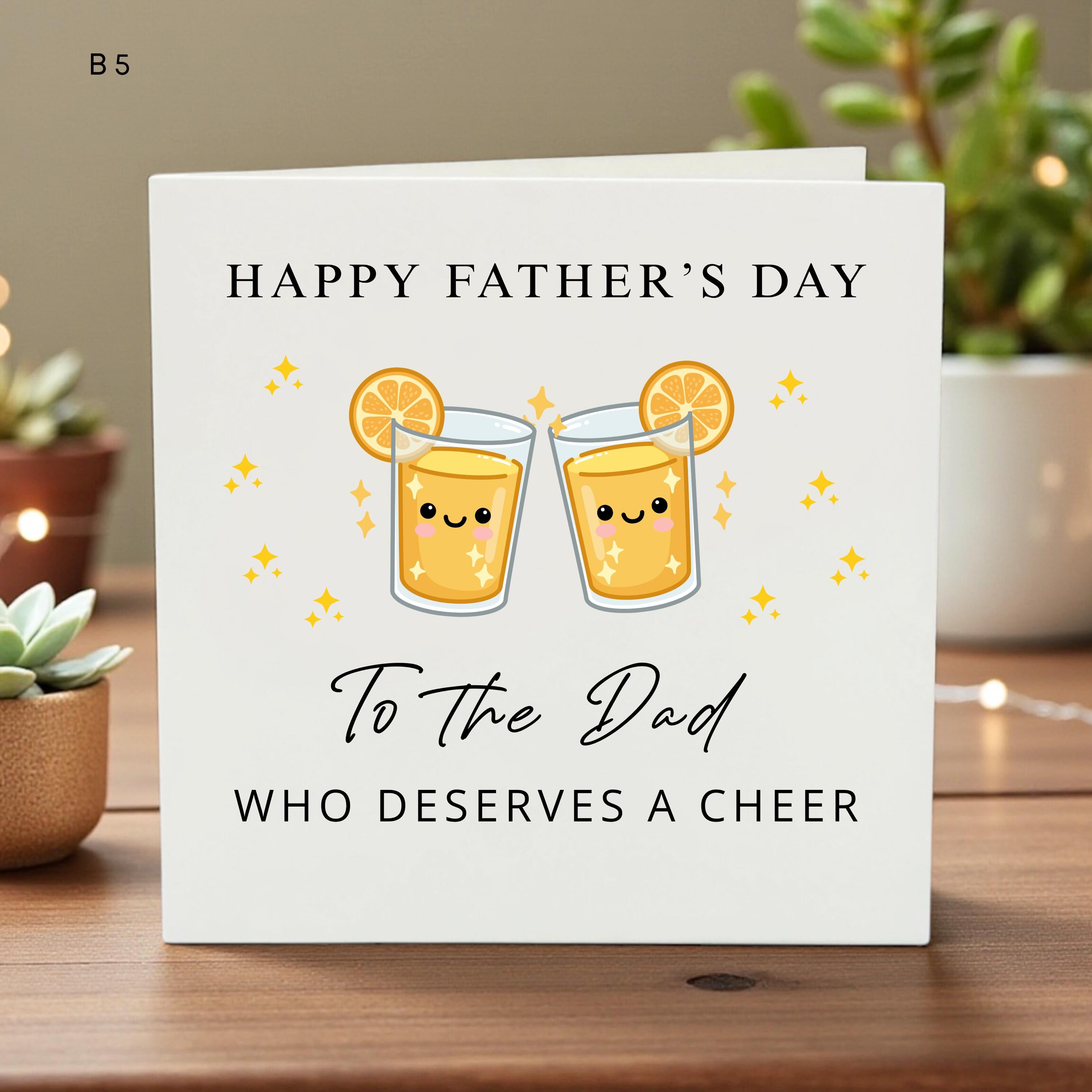 Personalized Father’s Day Card, Cute Cheers Glasses Cartoon, Custom Name, Fun Dad Greeting, Kids Gift, Unique Dad Present