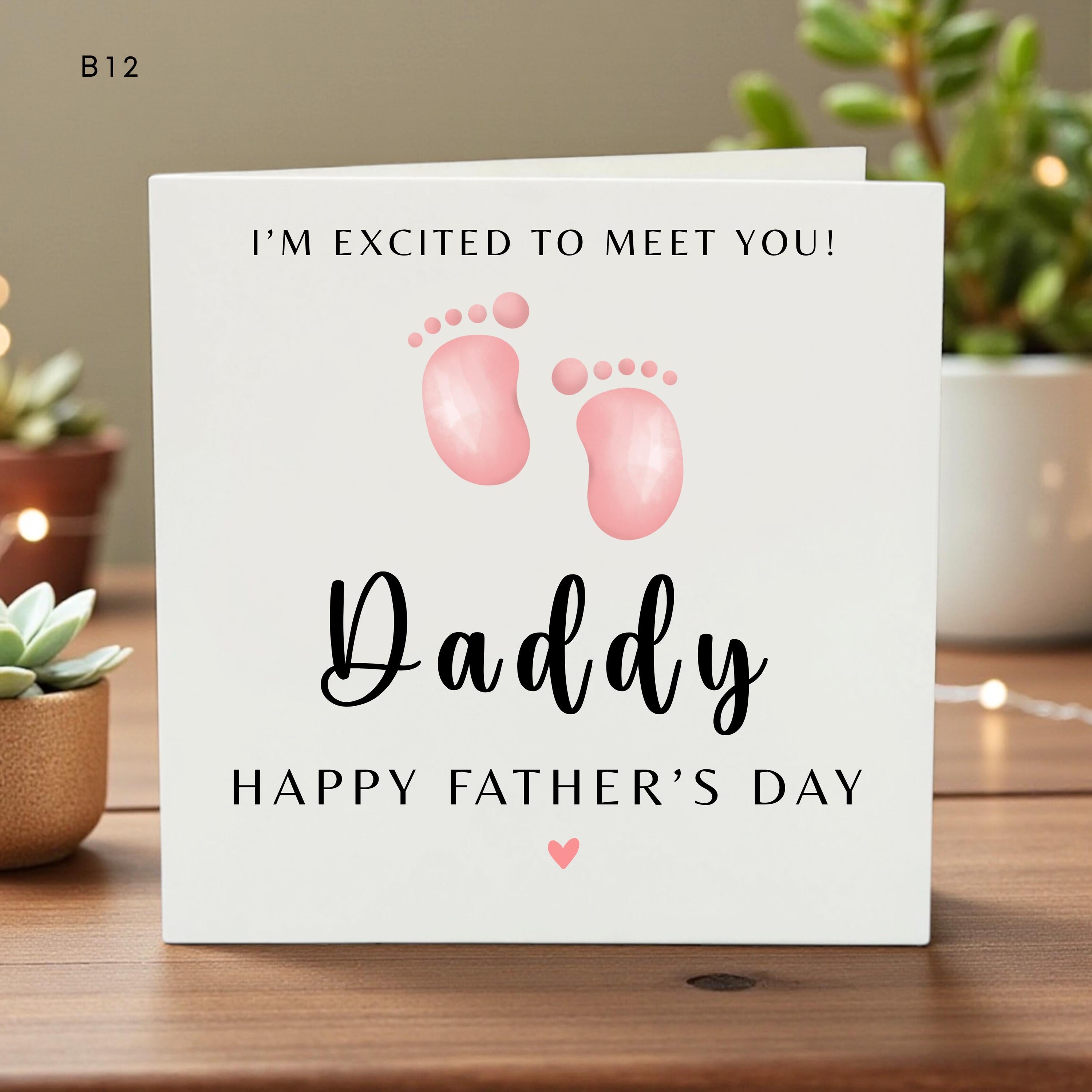 Personalized 1st Father’s Day Card, Cute Pink Baby Feet Design, Custom Daddy Message, Kids Love Gift, Unique New Dad Card