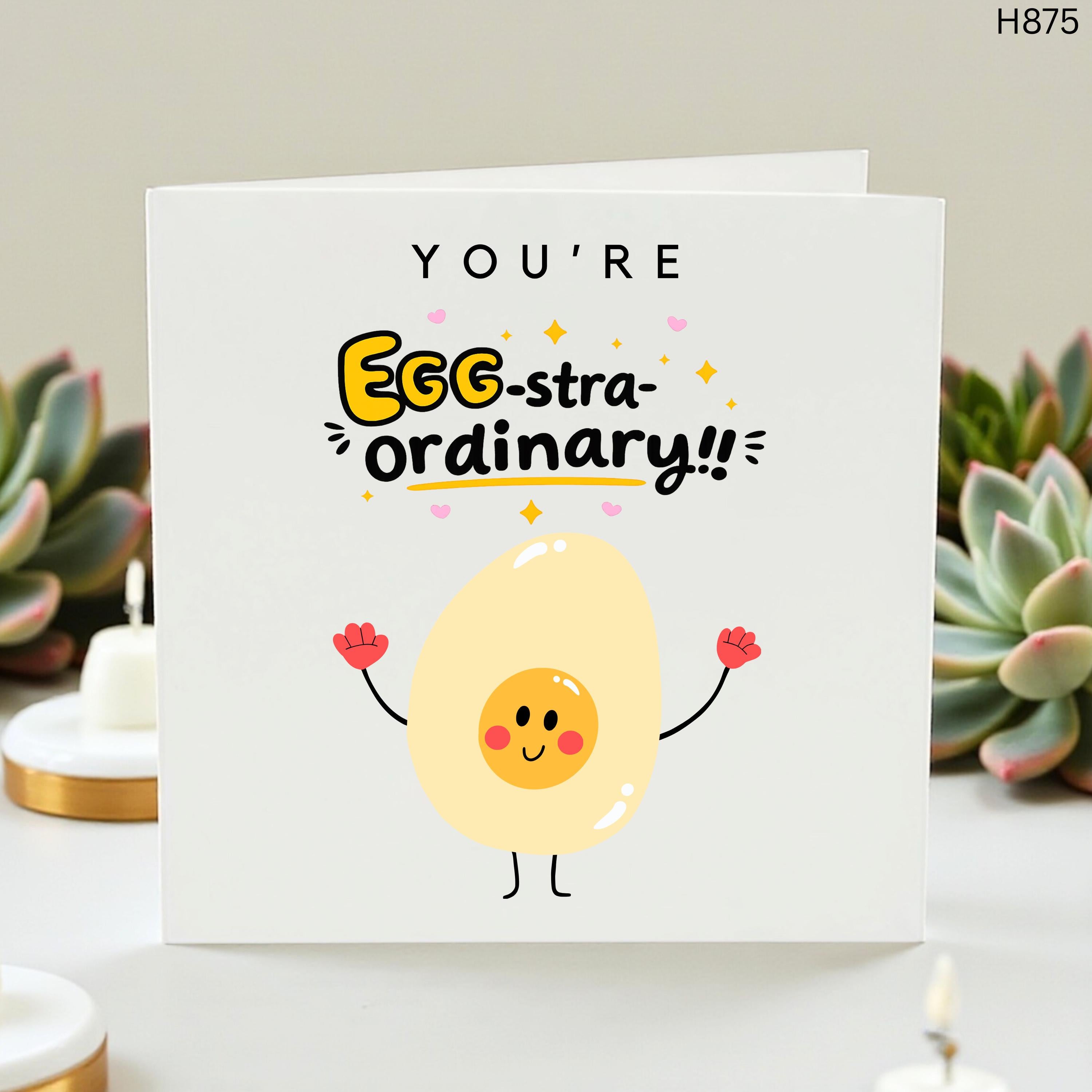 Funny Egg Birthday Card for Friend, You Are Eggstraordinary Cute Food Pun Greeting Card, Encouragement Card for Kids, Thinking of You Gift