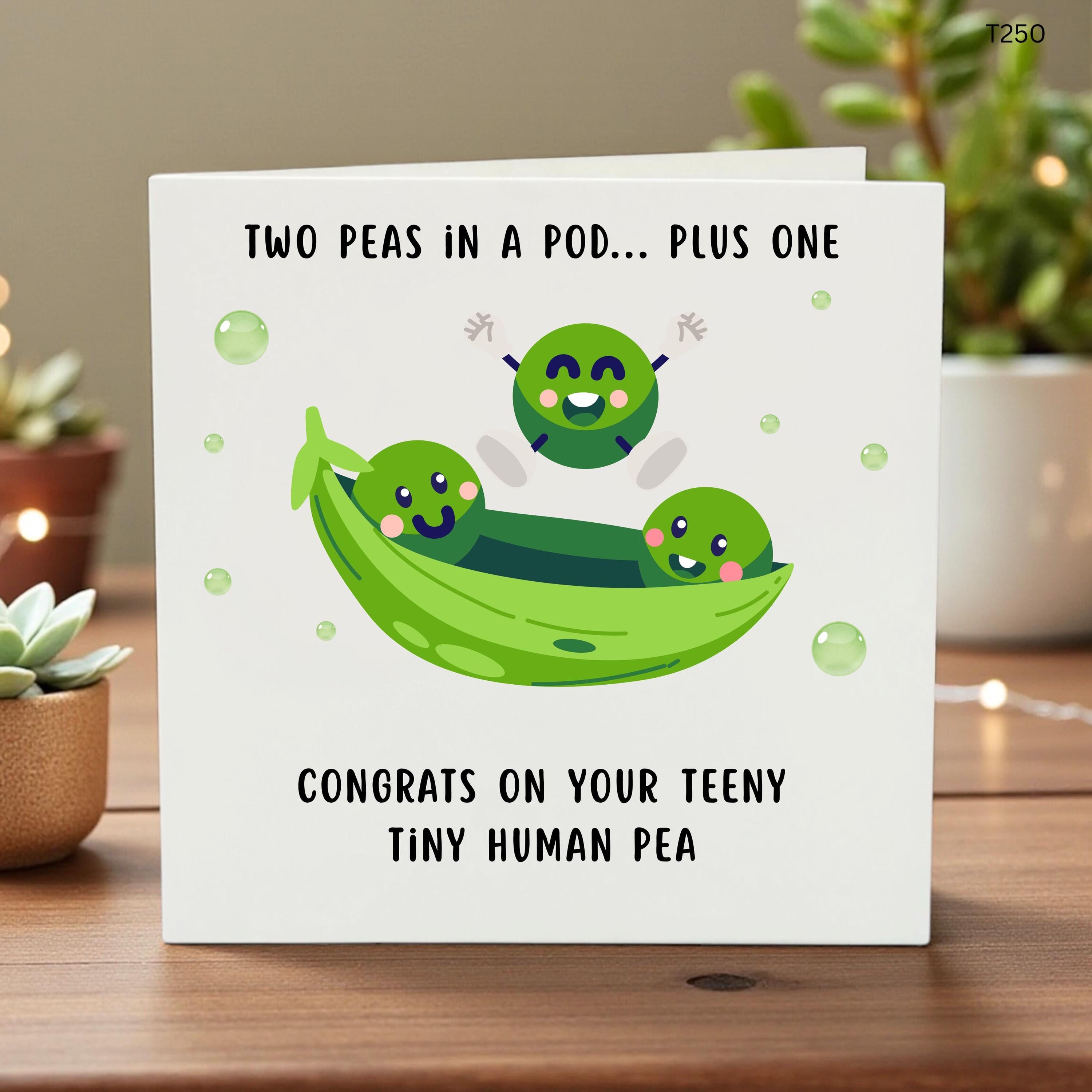 Cute New Baby Card, Two Peas in a Pod Plus One Card, Funny Pregnancy Announcement Card, Personalized Congrats on Your New Pea, Baby Shower