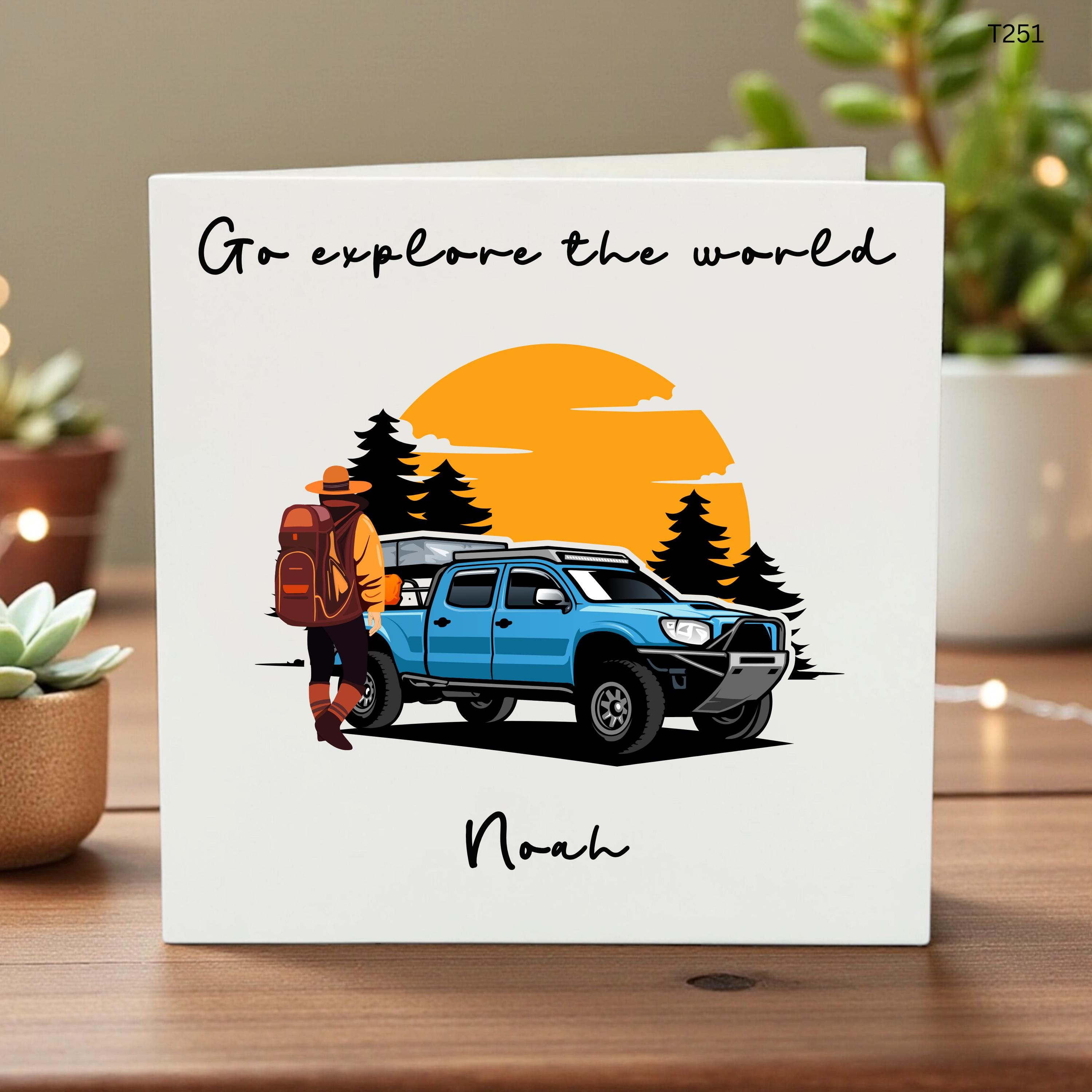 Personalised Bon Voyage Travel Card, Safe Travels Going Away Card, Custom Name Farewell Card, Adventure Awaits Travel Gift 6x6