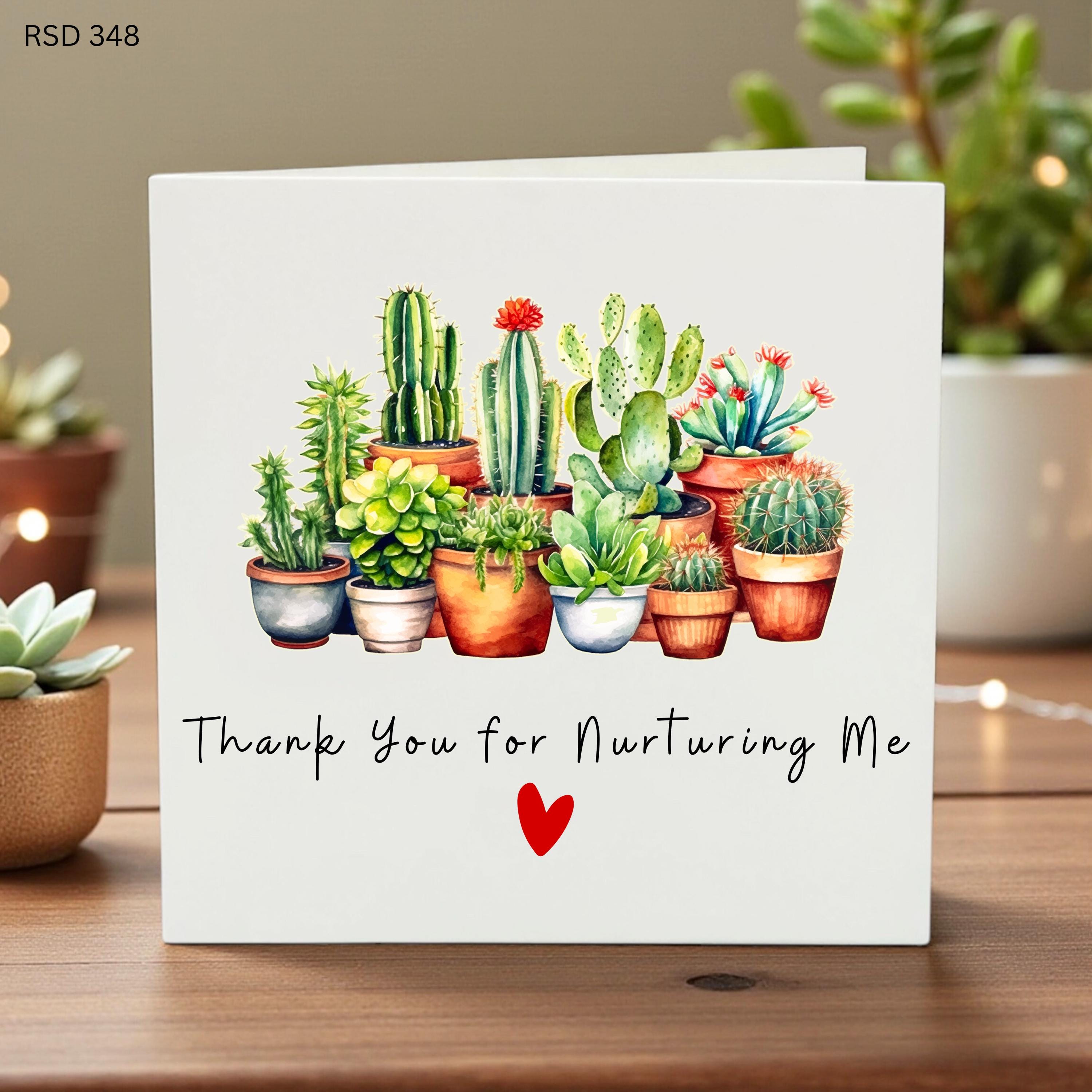 Cactus Thank You Card, Teacher Appreciation Gift, Succulent Plant Card, Thank You for Nurturing Me, Gardener Thank You Note, Cute Plant Card