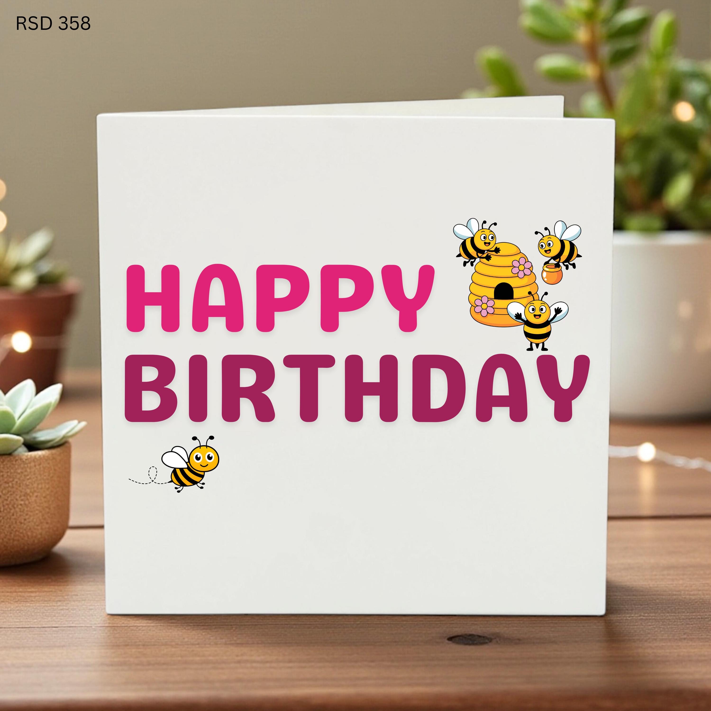Happy Birthday Bee Card, Cute Bee Birthday Card, Bumble Bee Greeting, Birthday Card for Her, Birthday Card for Him, Bee Themed Gift, Cute