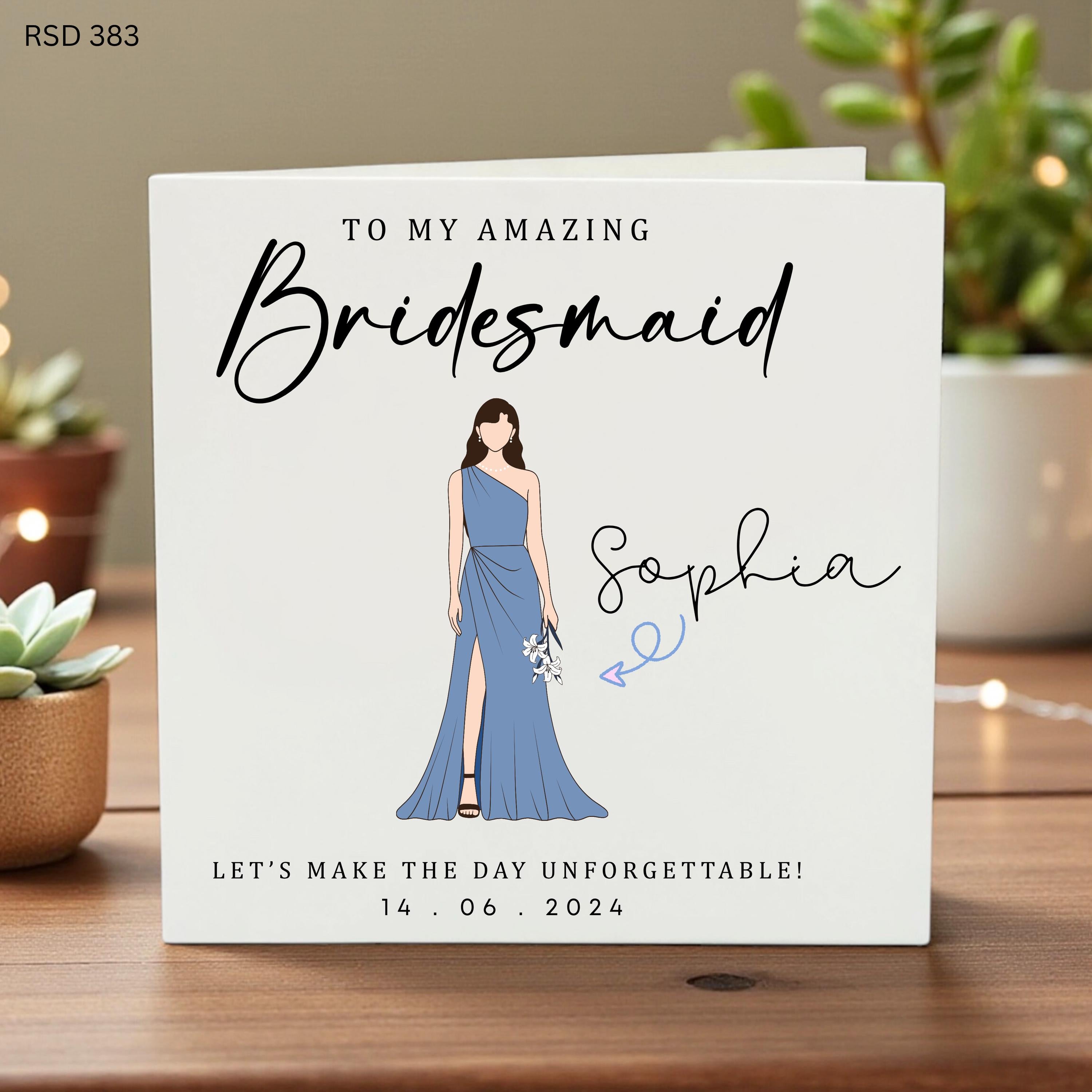 Personalised bridesmaid wedding day card - card for bridesmaid - to my bridesmaid on my wedding day card - 6x6