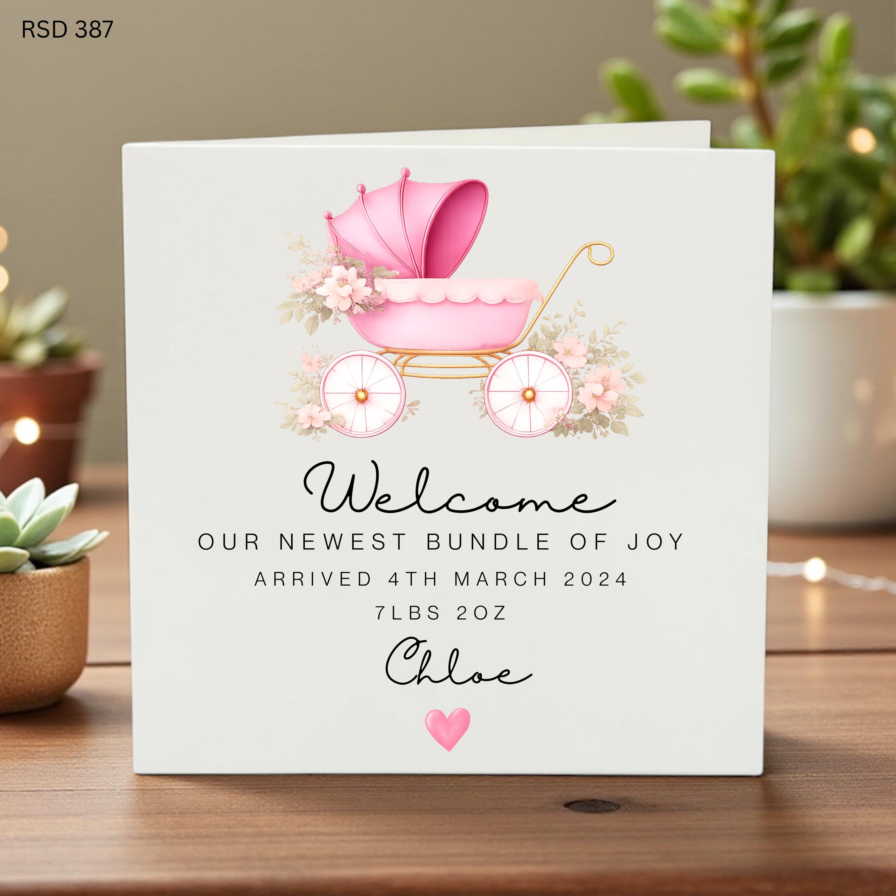 New Baby Card, Welcome to the world, Baby Girl, Personalised Card 6x6