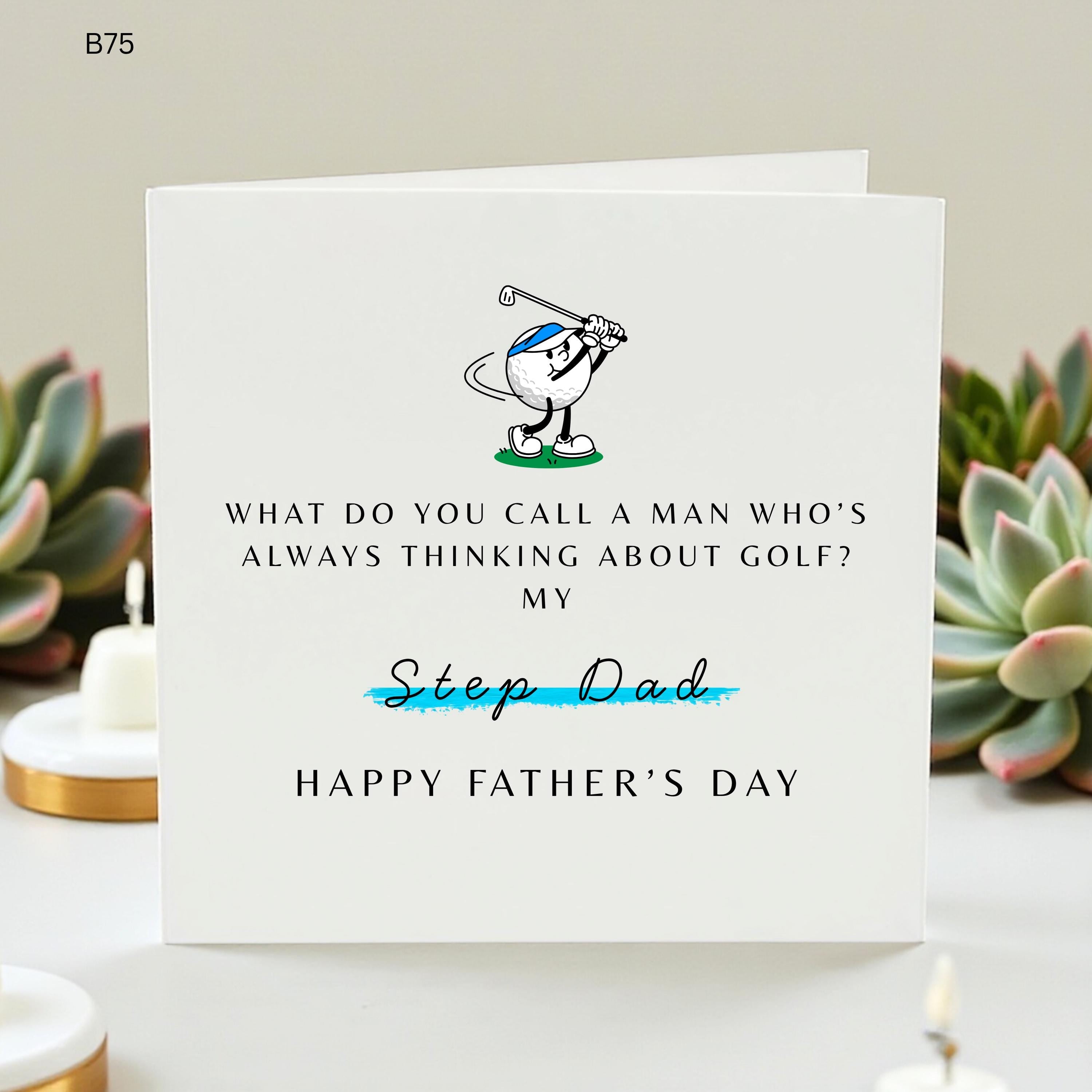 Step Dad Father’s Day Golf Card, Funny Golf Dad Card, Bonus Dad Card From Step Son Daughter, Golf Lover Father’s Day Gift