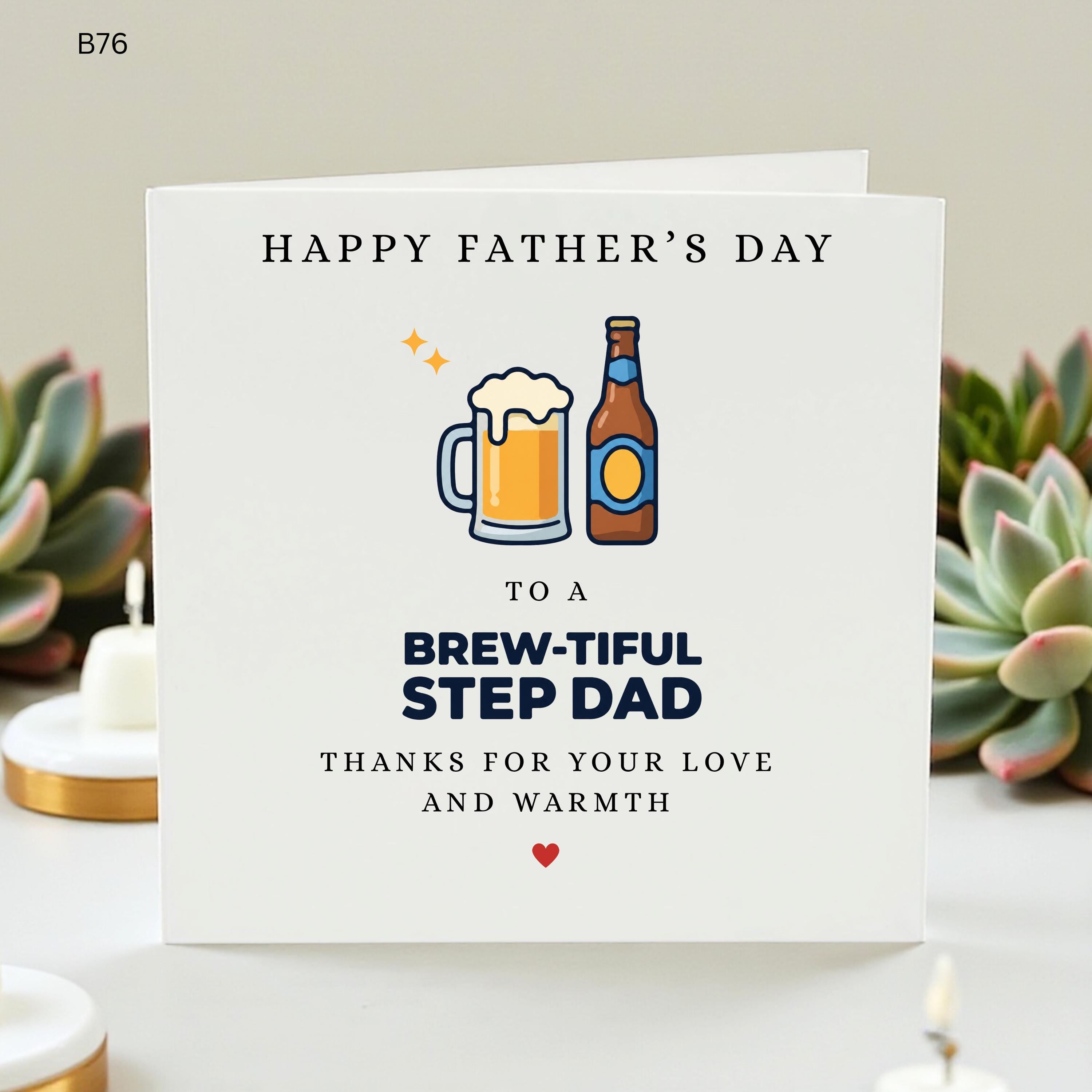 Step Dad Father’s Day Card, Brewtiful Step Dad Card, Beer Lover Card, Bonus Dad Card From Step Son Daughter, Stepdad Gift
