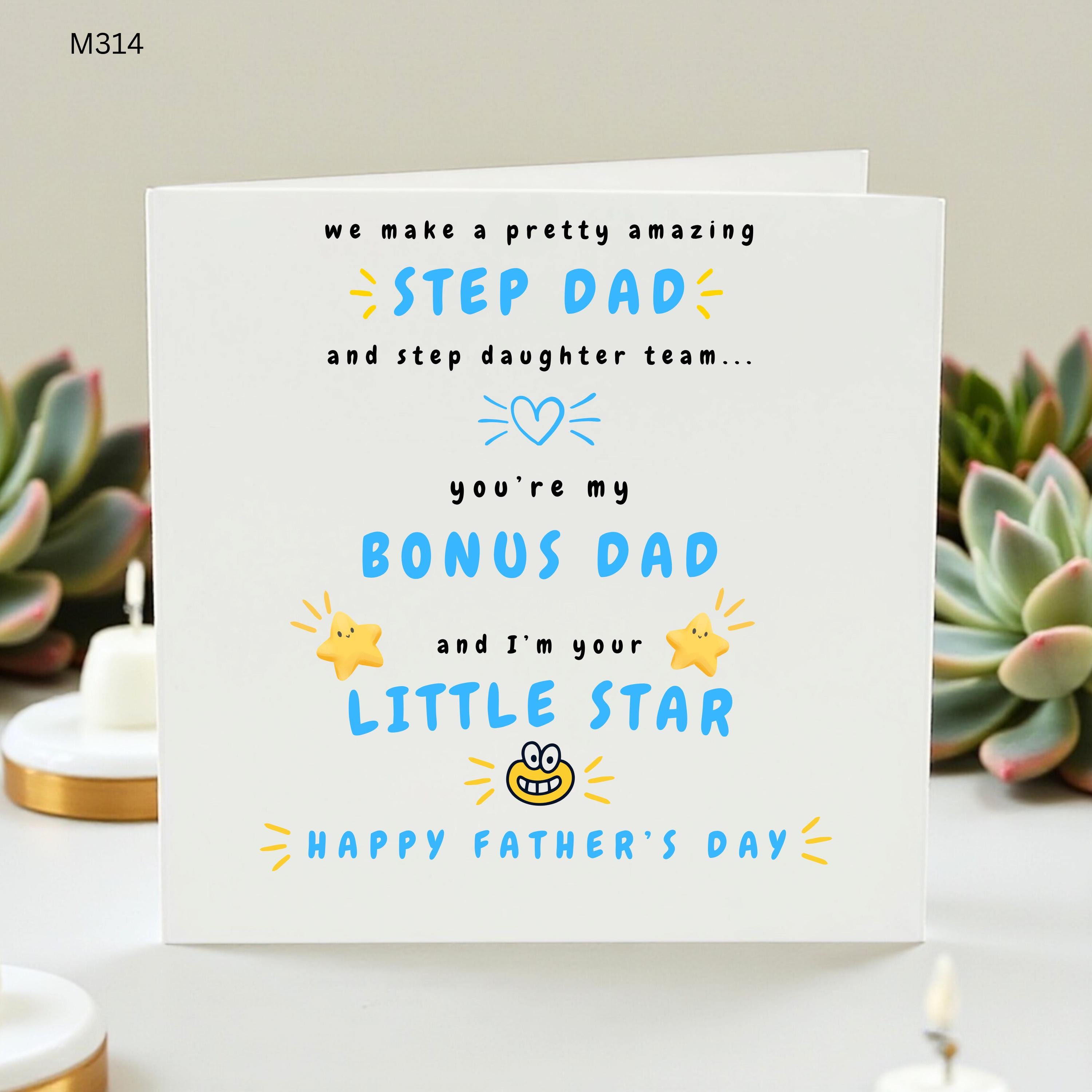 Personalised Step Dad Fathers Day Card From Step Daughter, Bonus Dad Little Star Card, Cute Stepdad Birthday Card, Step Daddy Keepsake Gifts