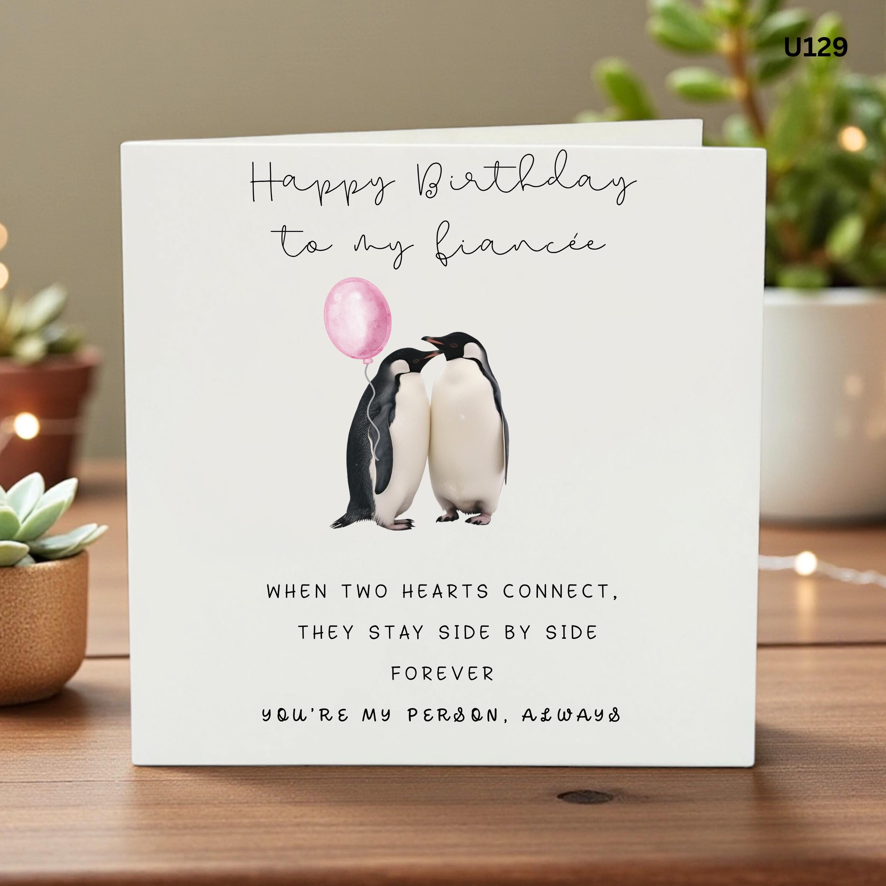Fiancee Birthday Card, Romantic Penguin Card, Birthday Card for Her, Engagement Birthday Gift, Future Wife, Cute Anniversary Card, Love Note