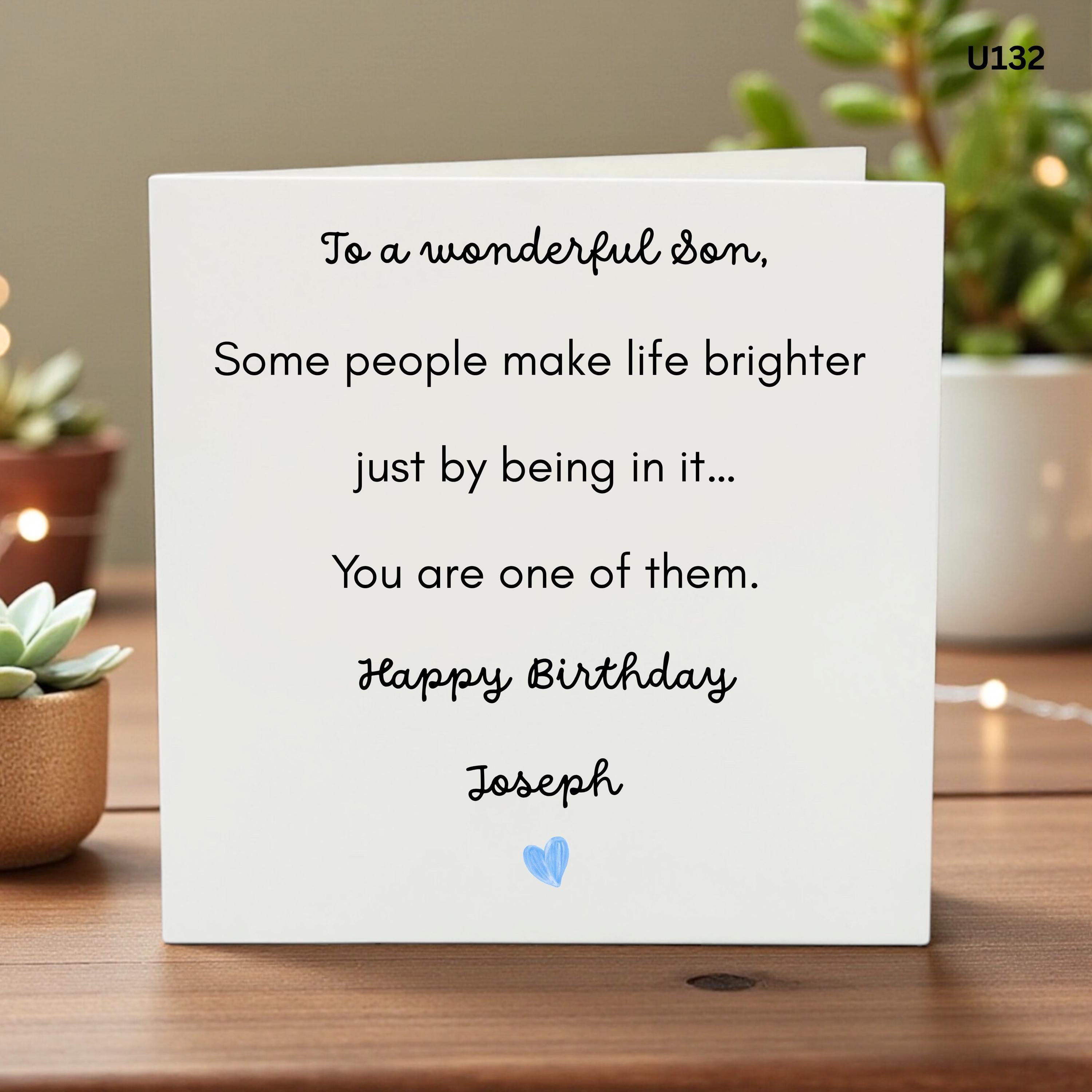 Personalized Son Birthday Card, Custom Name Birthday Card, To A Wonderful Son, Heartfelt Birthday Message, Son Gift, Keepsake Card For Him