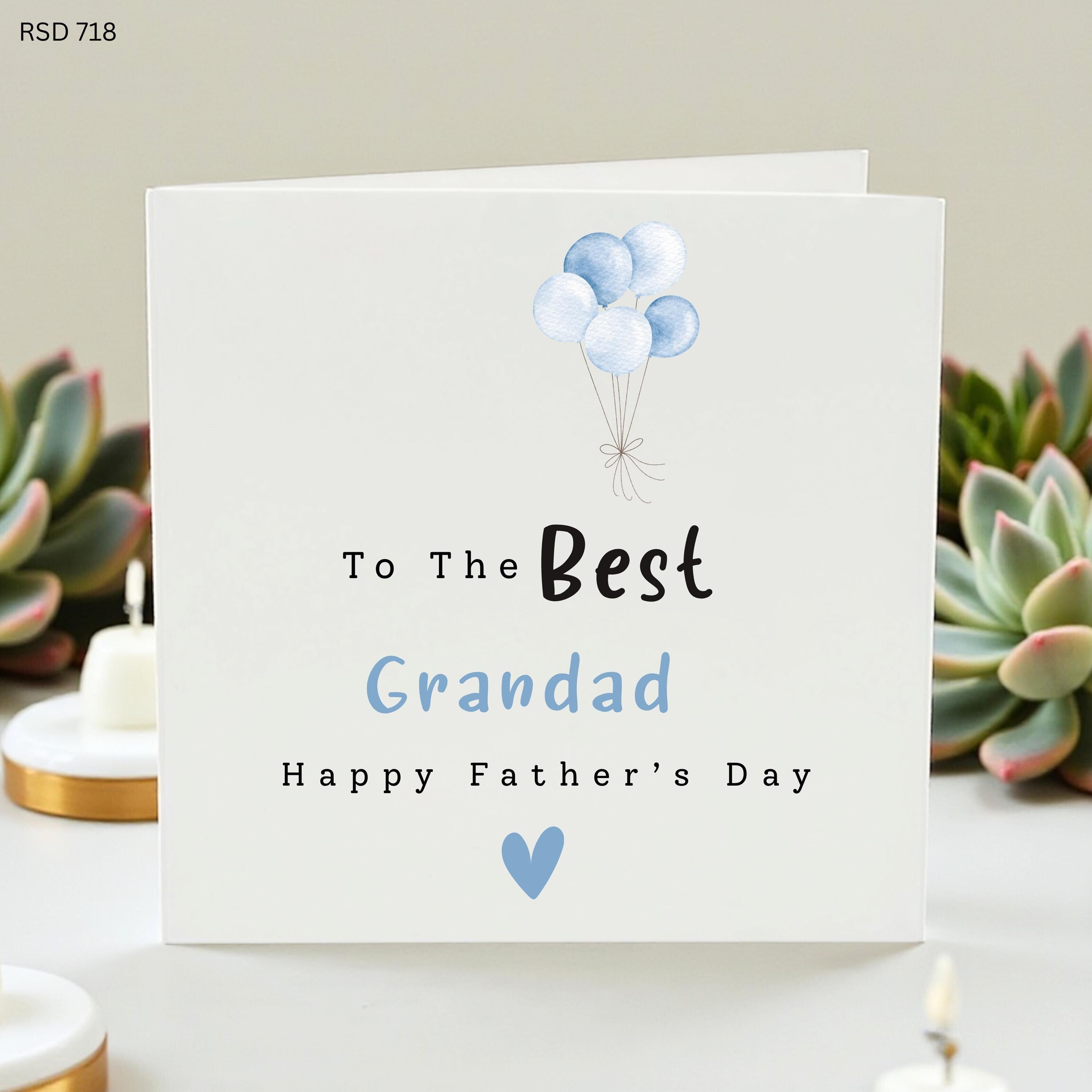 Father's Day Card For Grandad, Best Grandad Card, Cute Blue Balloon Card, Grandad Gift From Grandson Granddaughter