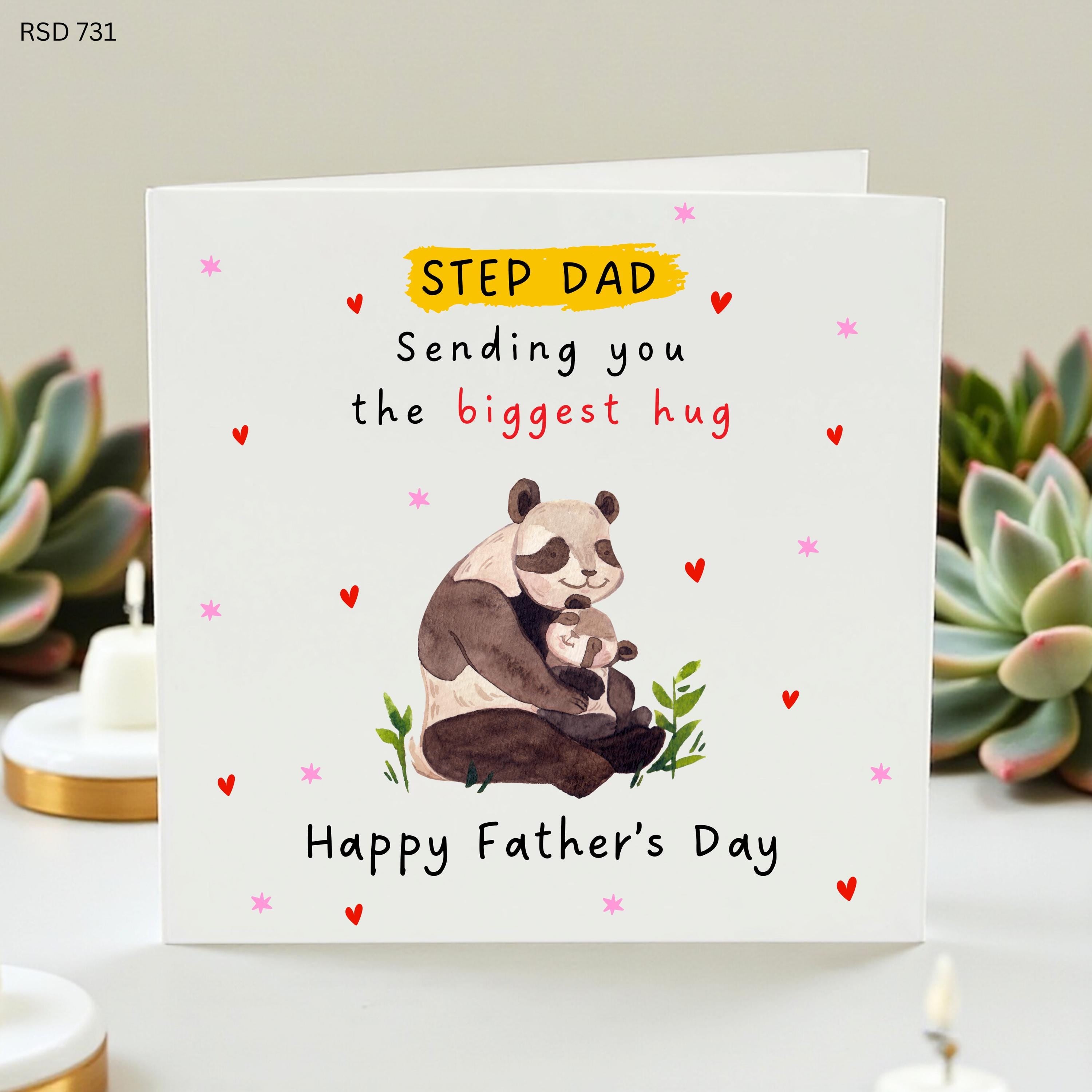 Step Dad Father’s Day Card, Sending You Biggest Hug Card, Cute Panda Card From Stepchild, Bonus Dad Gift, Stepfather Card