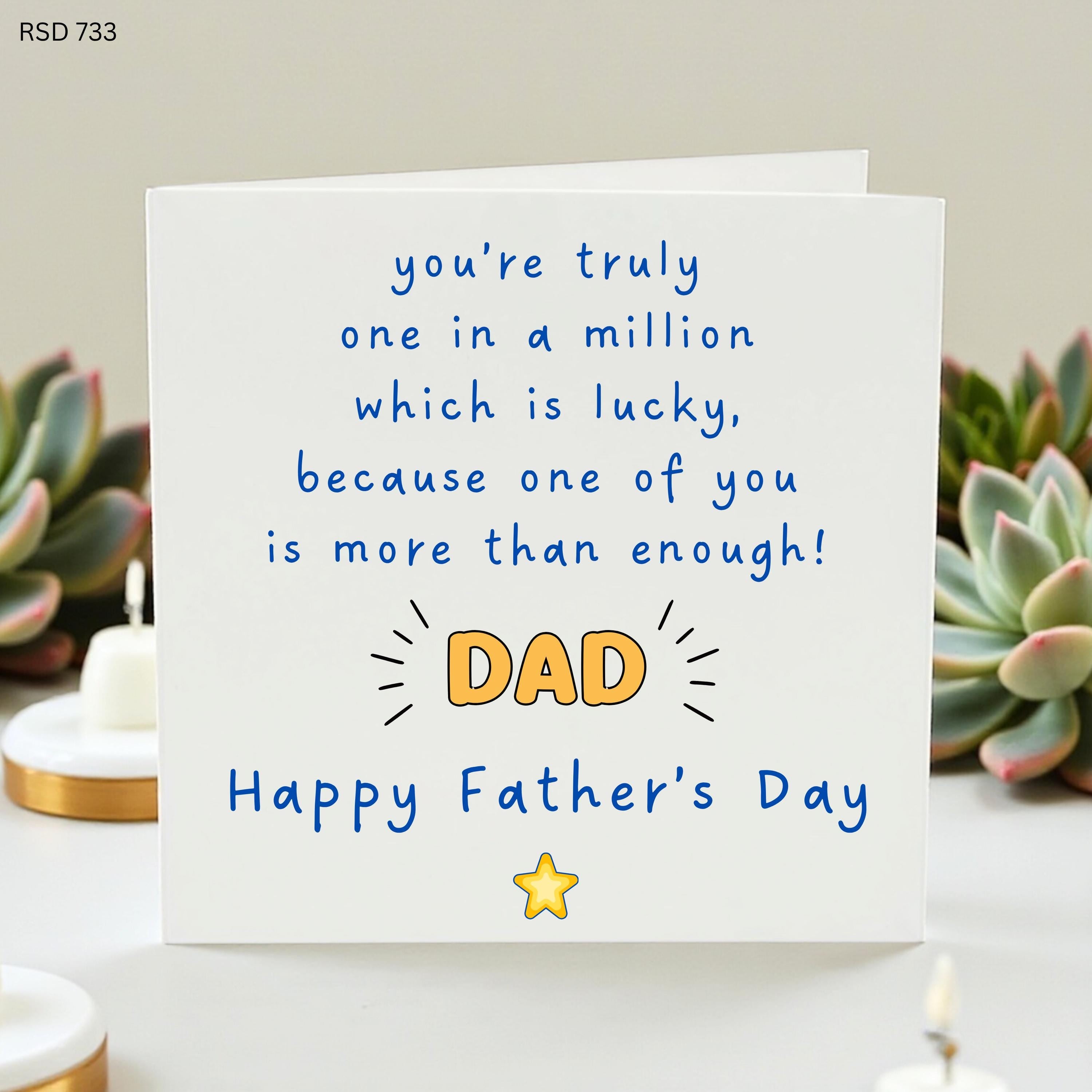 One In A Million Dad Father's Day Card, Cute Dad Card From Son Daughter, Funny Daddy Card, Best Dad Gift, Papa Card For Him