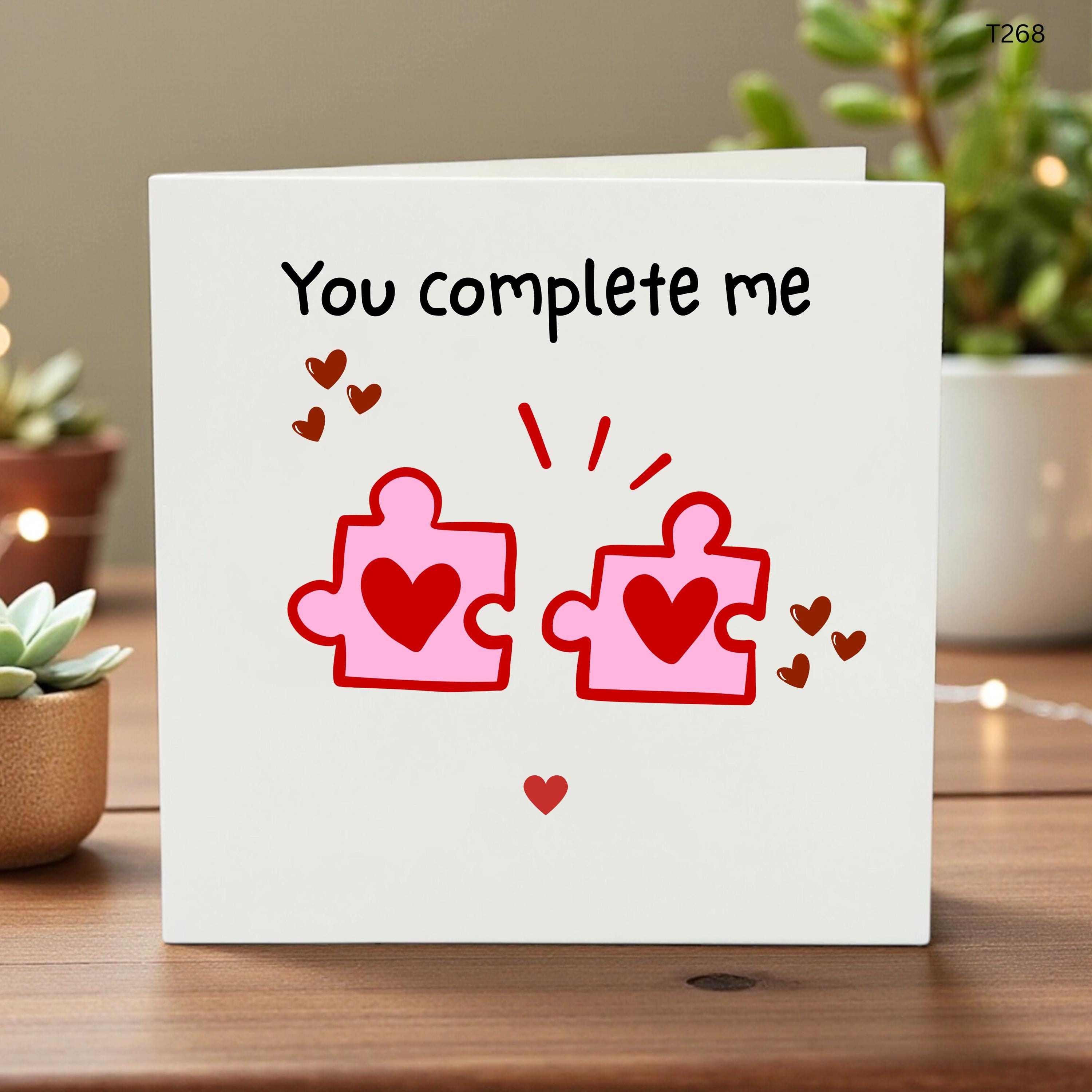 You Complete Me Anniversary Card, Cute Puzzle Piece Love Card for Husband or Wife, Romantic Valentine's Day Gift for Boyfriend Girlfriend