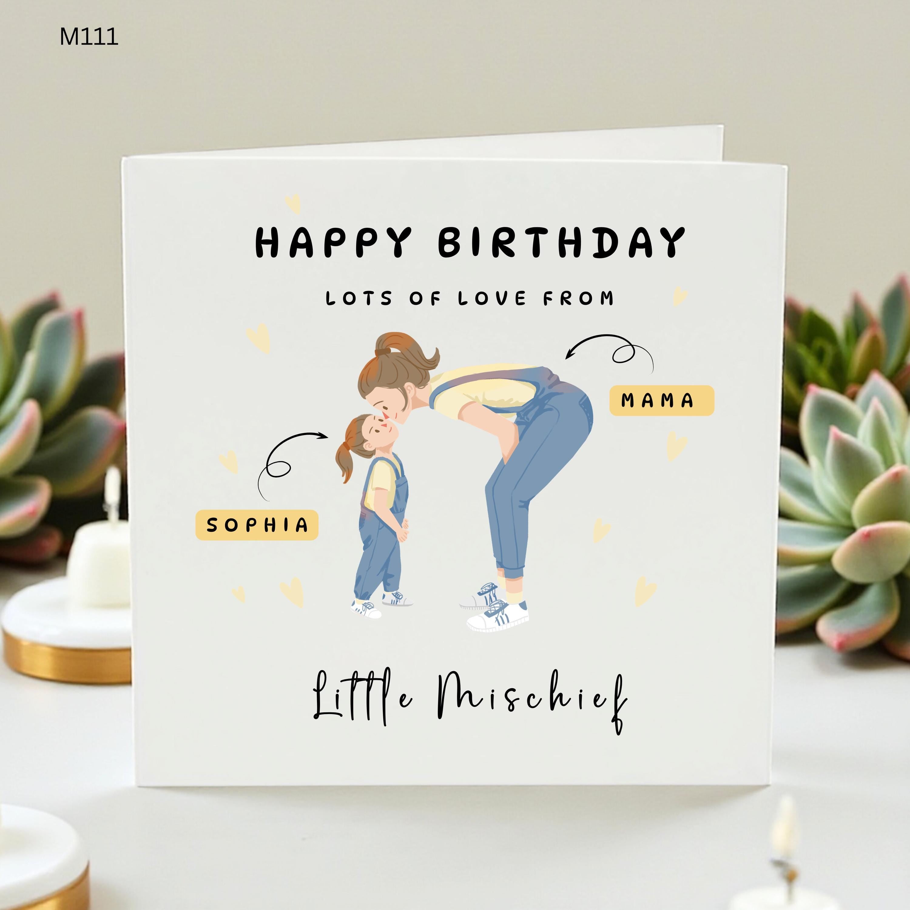 Personalized Mama and Daughter Birthday Card, Little Mischief Birthday Card for Mom, Custom Name Card from Toddler, Happy Birthday Mama Card