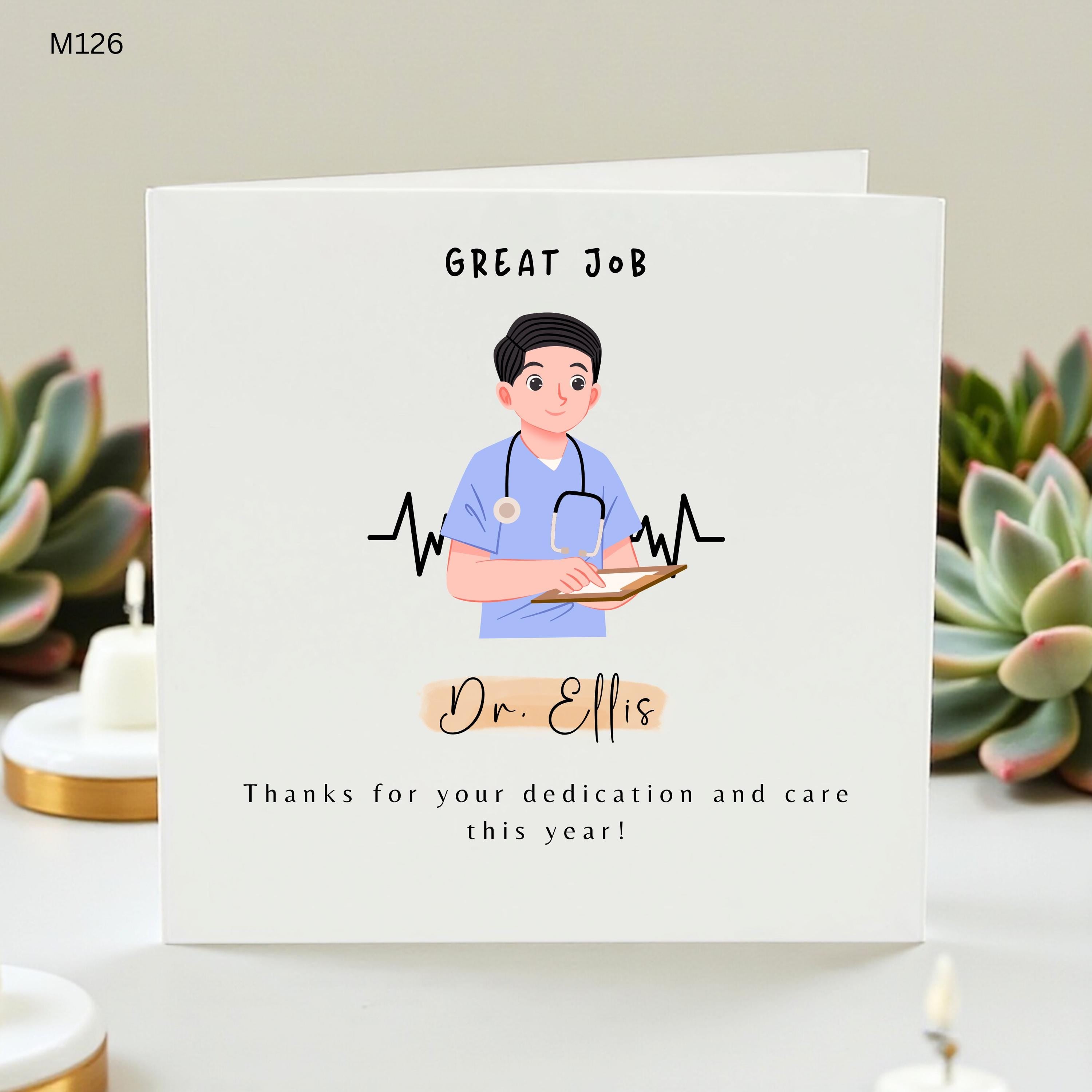 Personalized Doctor Thank You Card, Great Job Dr Ellis Appreciation Gift, Custom Name Medical Professional Card, Thanks for Your Care Nurse