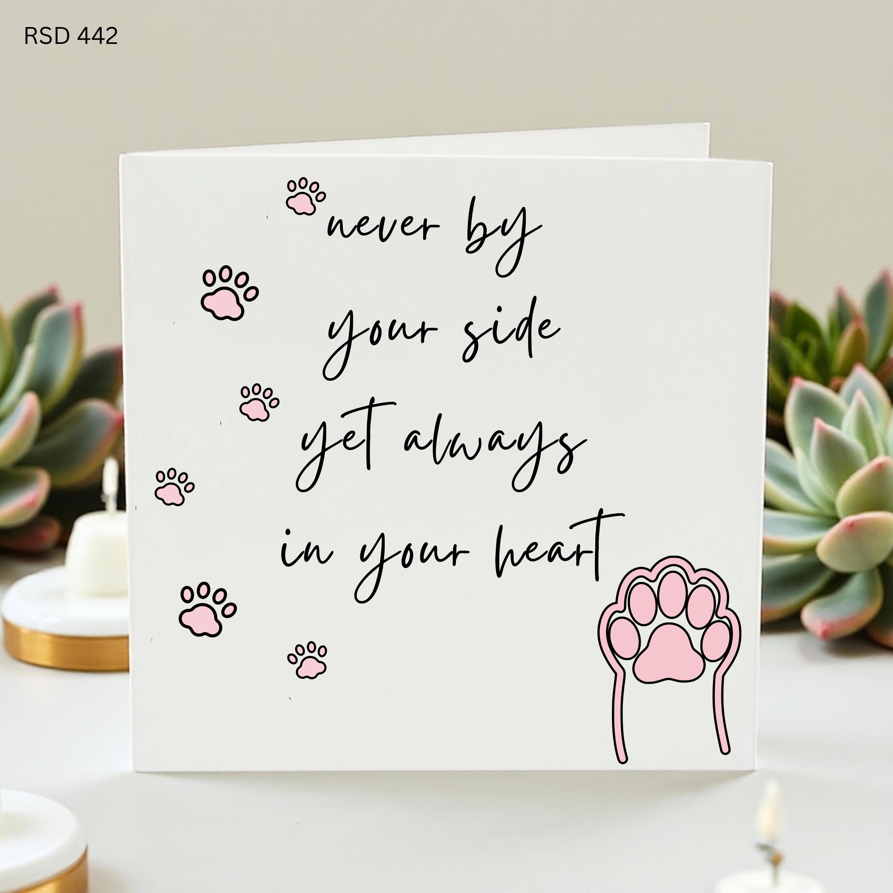 Pet Loss Sympathy Card, Never By Your Side Pet Memorial Card, Dog Loss Gift, Cat Bereavement Card, Sympathy Gift for Pet Owner, Pet Passing