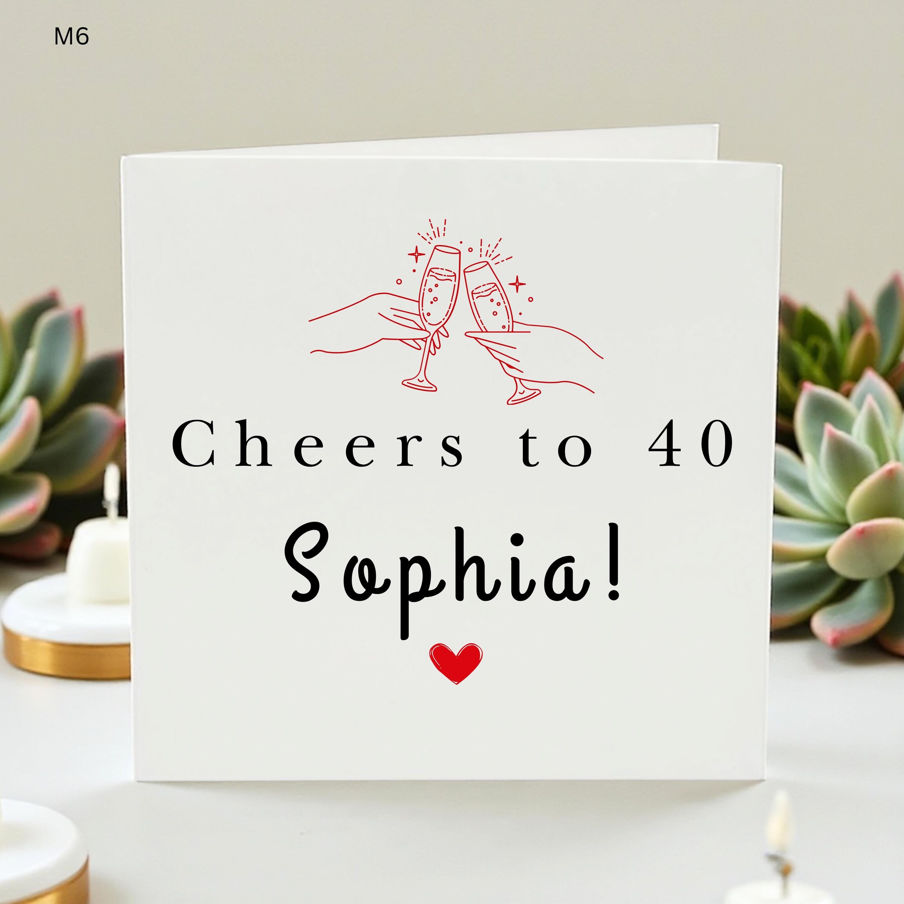 Personalized 40th Birthday Card, Custom Name Milestone Card, Cheers to 40 Birthday Gift, Champagne Toast Card, Birthday Card For Her