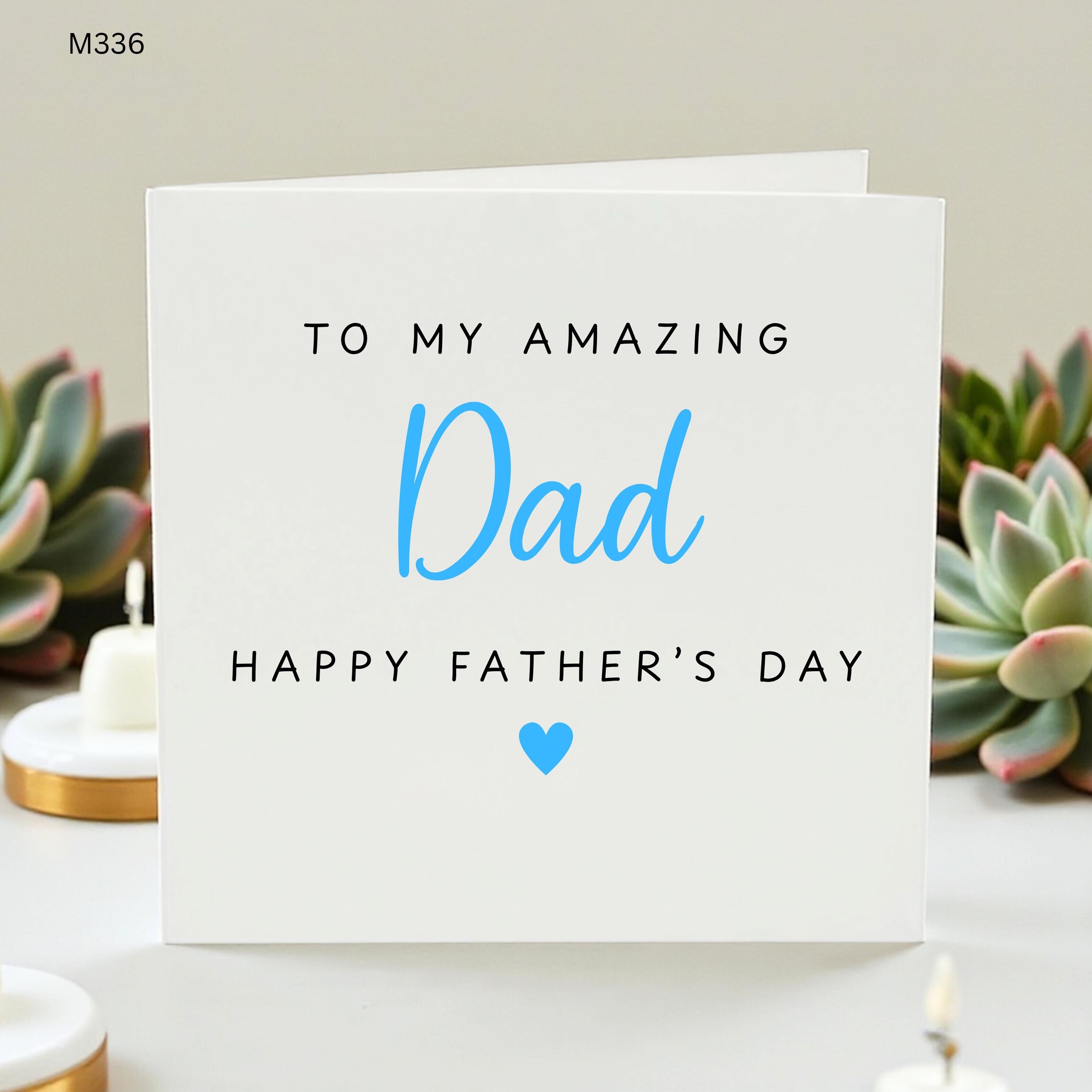 Minimalist Father’s Day Card for Amazing Dad  Modern Simple Greeting Card for Him - Blue Heart Card for Father Special Dad Appreciation Card