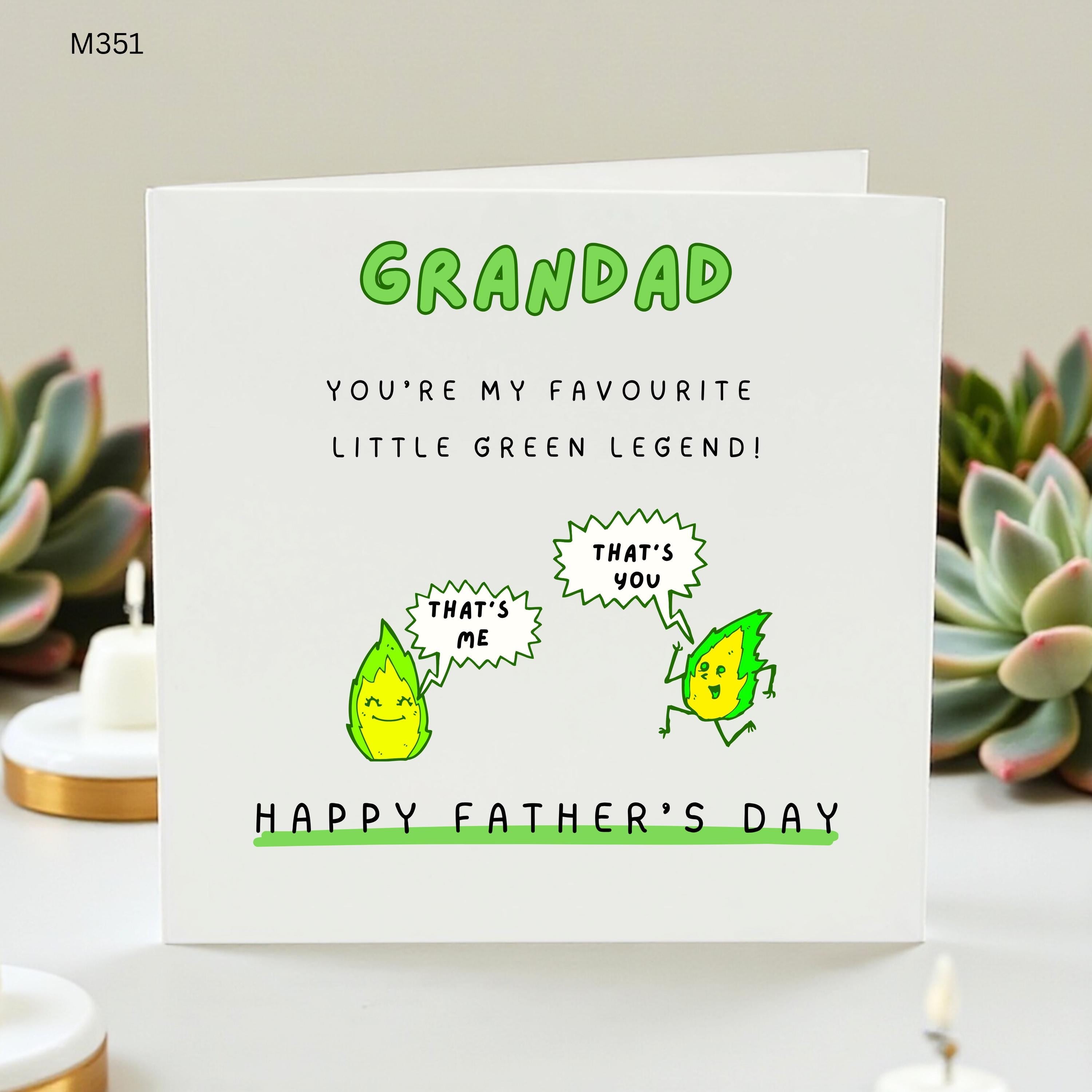 Funny Grandad Father’s Day Card, Little Green Legend Card for Grandfather, Cute Gardening Card for Gramps, Punny Father's Day Gift