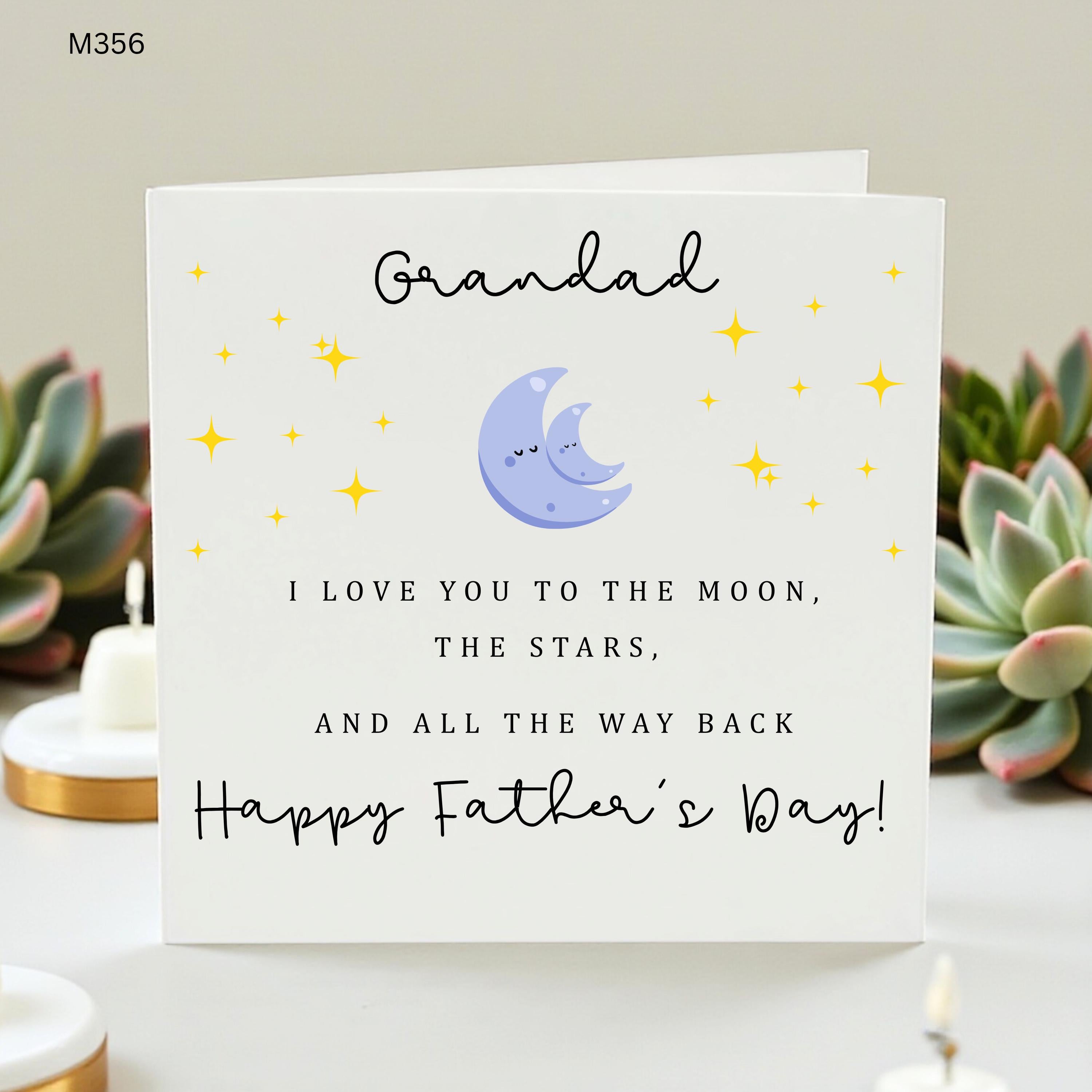 Grandad Father's Day Card Love You To The Moon and Back, Cute Grandpa Card from Grandkids, Moon and Stars Father's Day Gift for Grandfather,