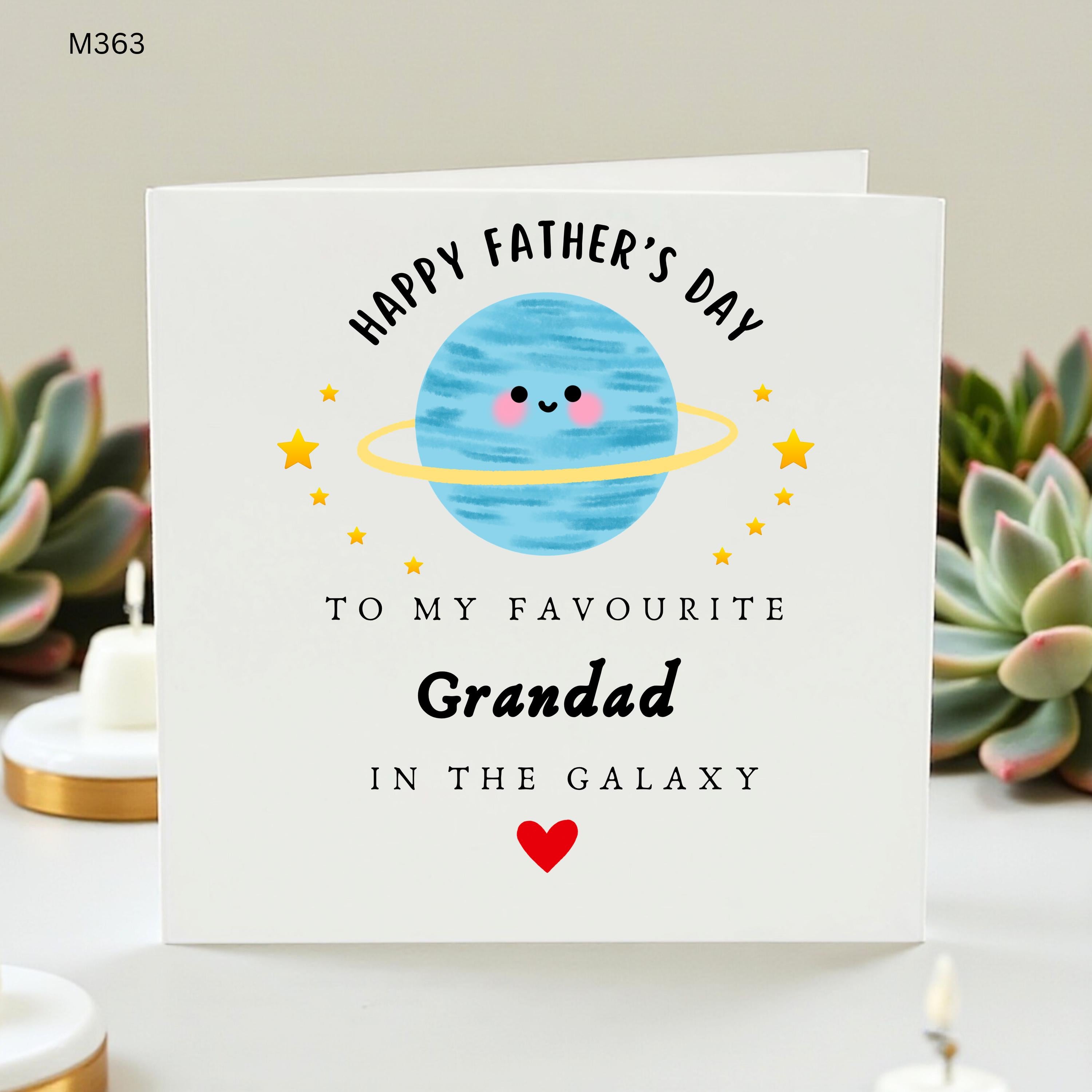 Father's Day Card for Grandad Space Theme, Best Grandad in the Galaxy Planet Card Cute Outer Space Birthday Card for Grandpa Grandchild Gift