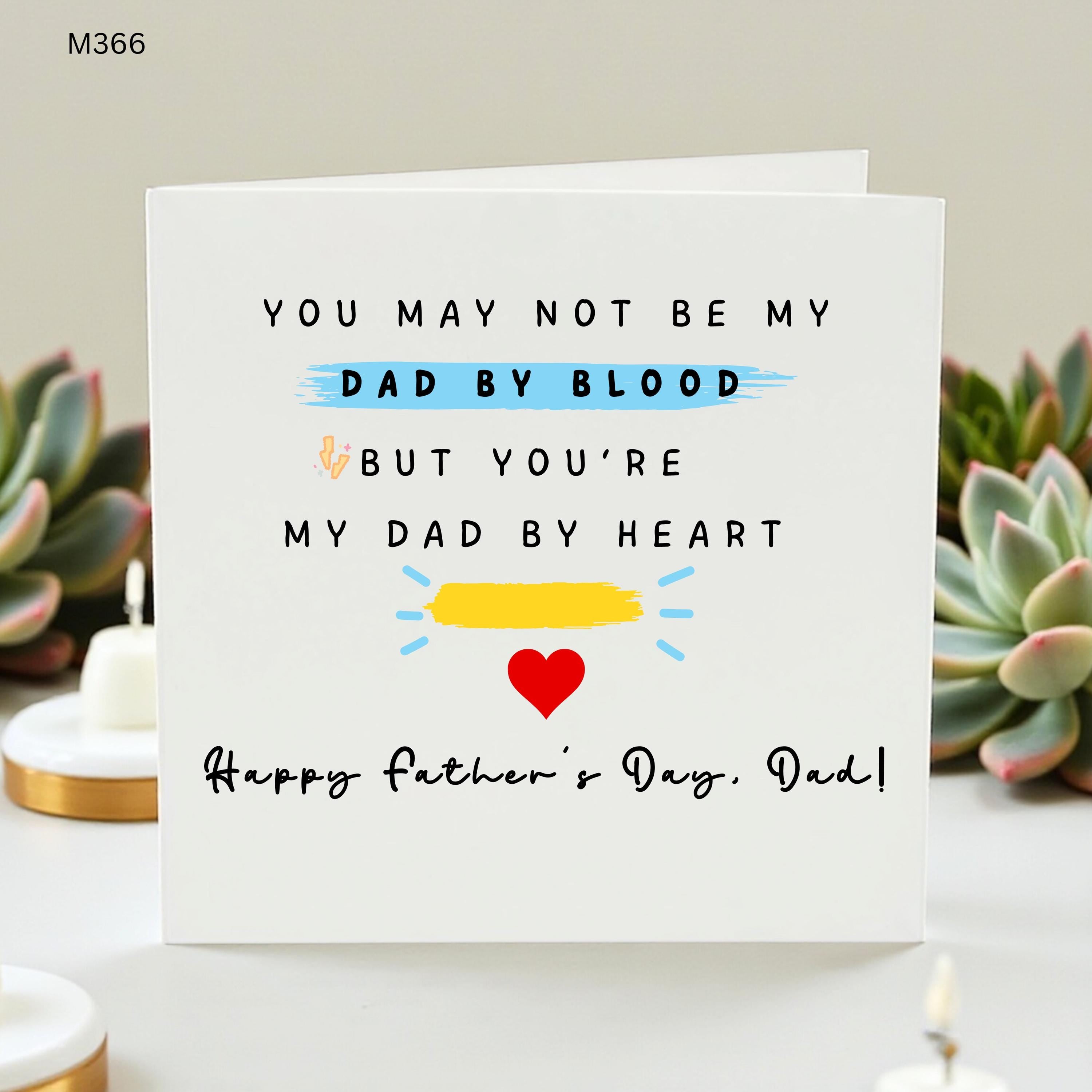 Dad by Heart Father's Day Card, Not by Blood But by Heart Step Dad Gift, Meaningful Adoption Card for Dad, Foster Dad Appreciation Card