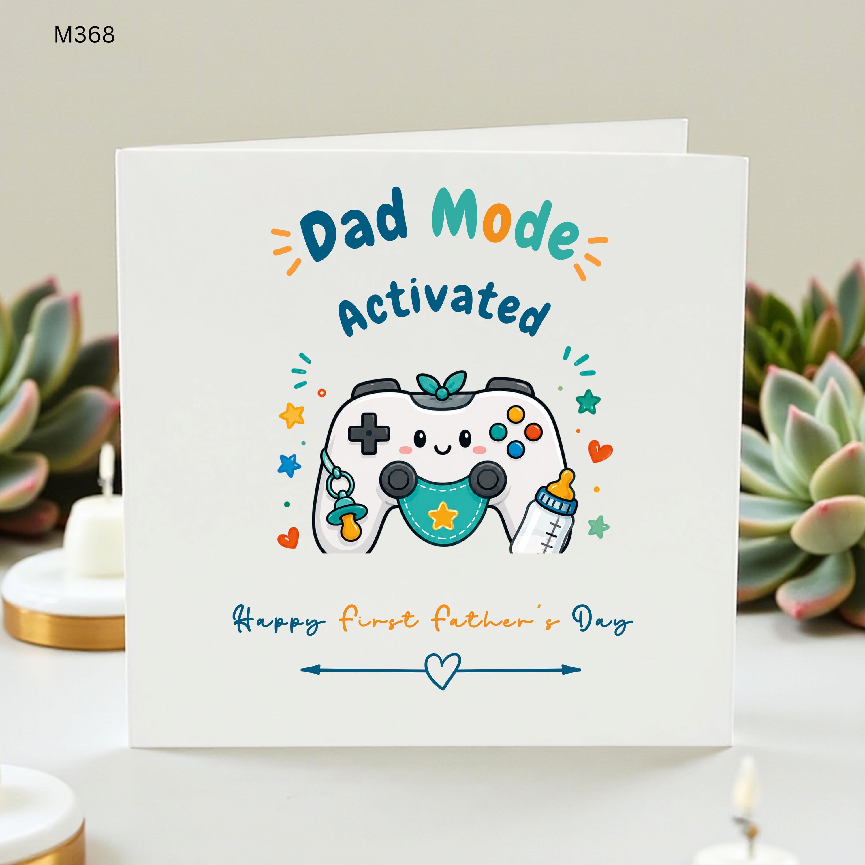 First Father's Day Card for Gamer Dad, Dad Mode Activated Greeting Card, Funny New Dad Card from Baby, Cute Video Game Controller Gift