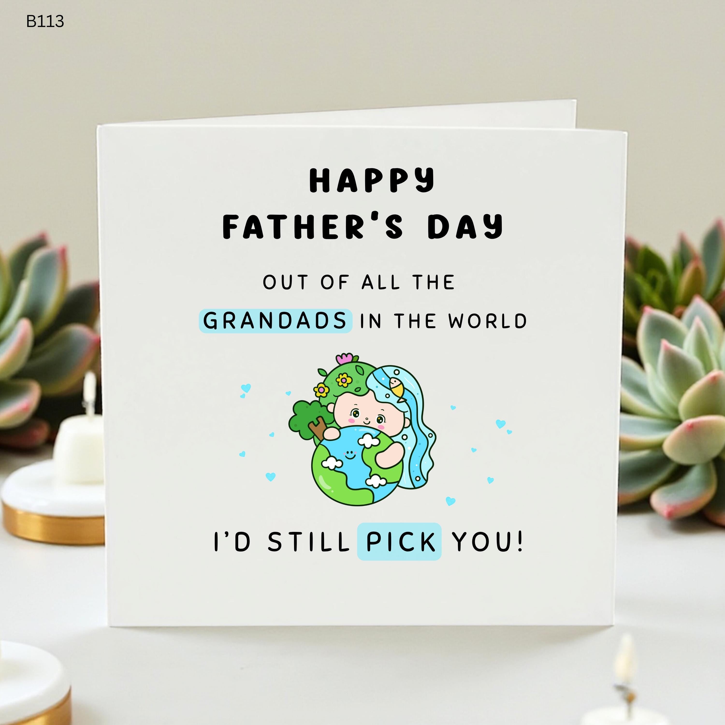 Grandad Fathers Day Card, Cute World Earth Day Card for Grandpa, Best Grandad Card from Grandkids, Happy Father's Day Card for Grandfather