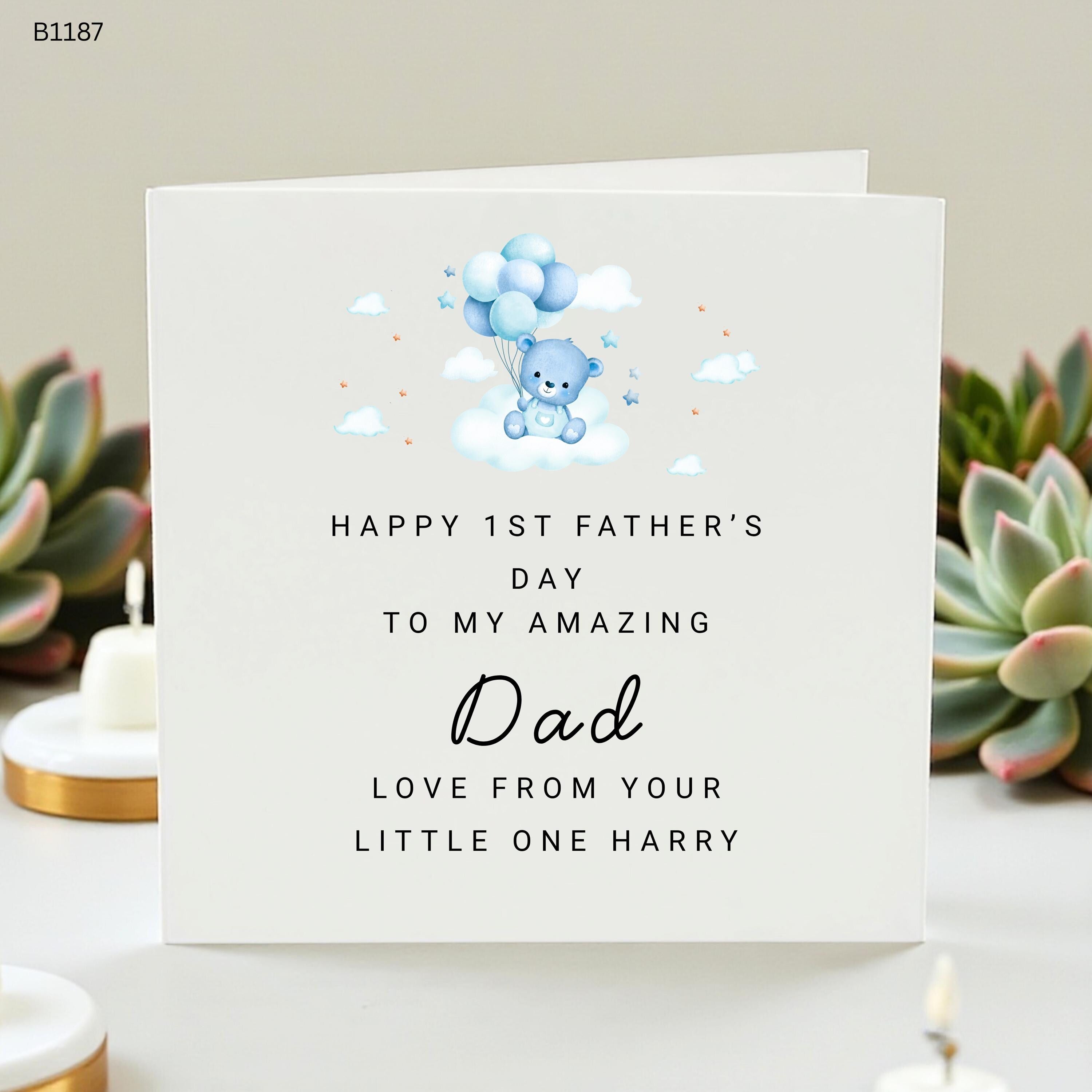 Personalized First Father's Day Card, 1st Father Day Card for New Dad, From Baby Son Daughter, Custom Teddy Bear Card, New Dad Gift for Him
