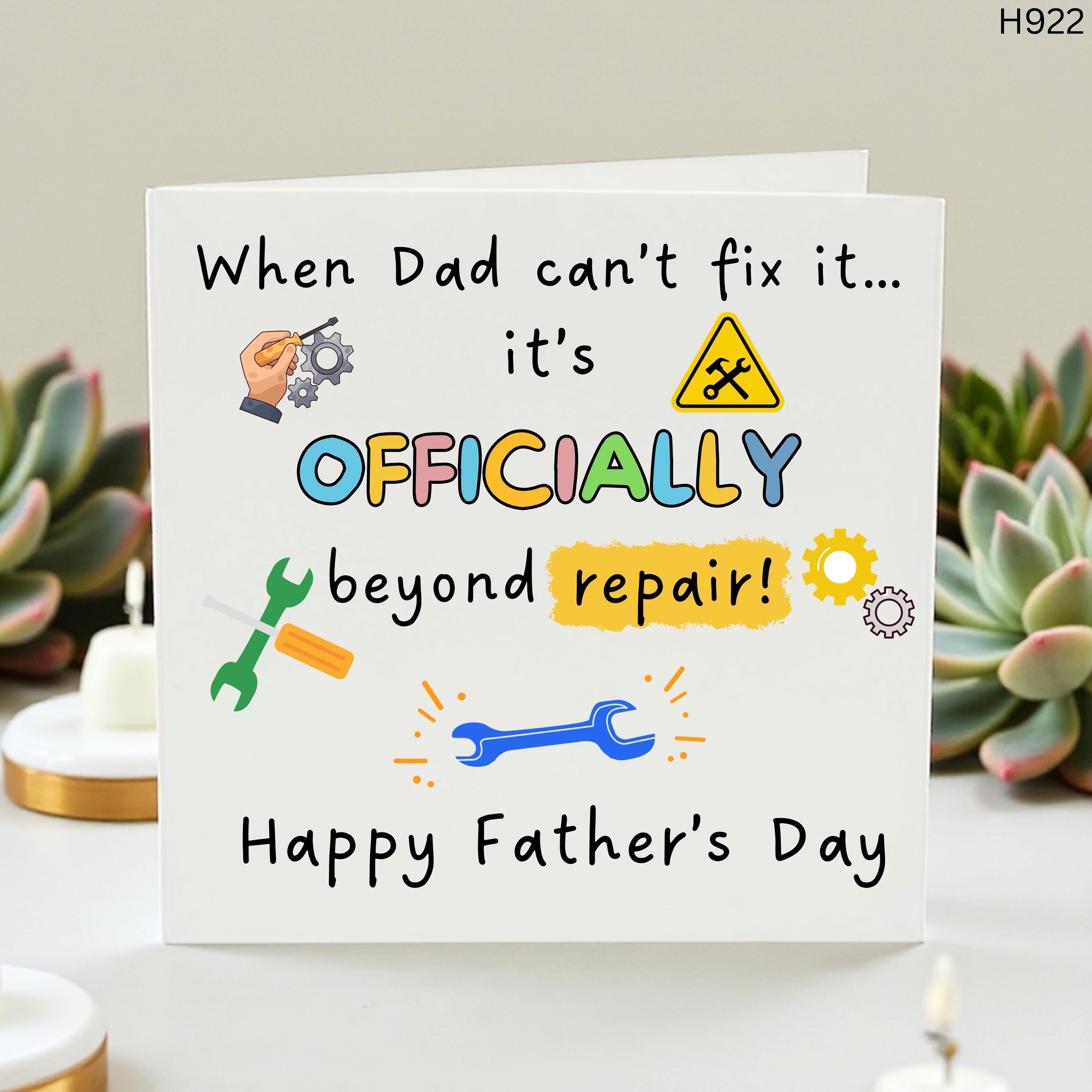 Funny Father's Day Card for Handy Dad, When Dad Can't Fix It It's Beyond Repair Tool Pun Card, DIY Handyman Birthday Card for Husband Dad